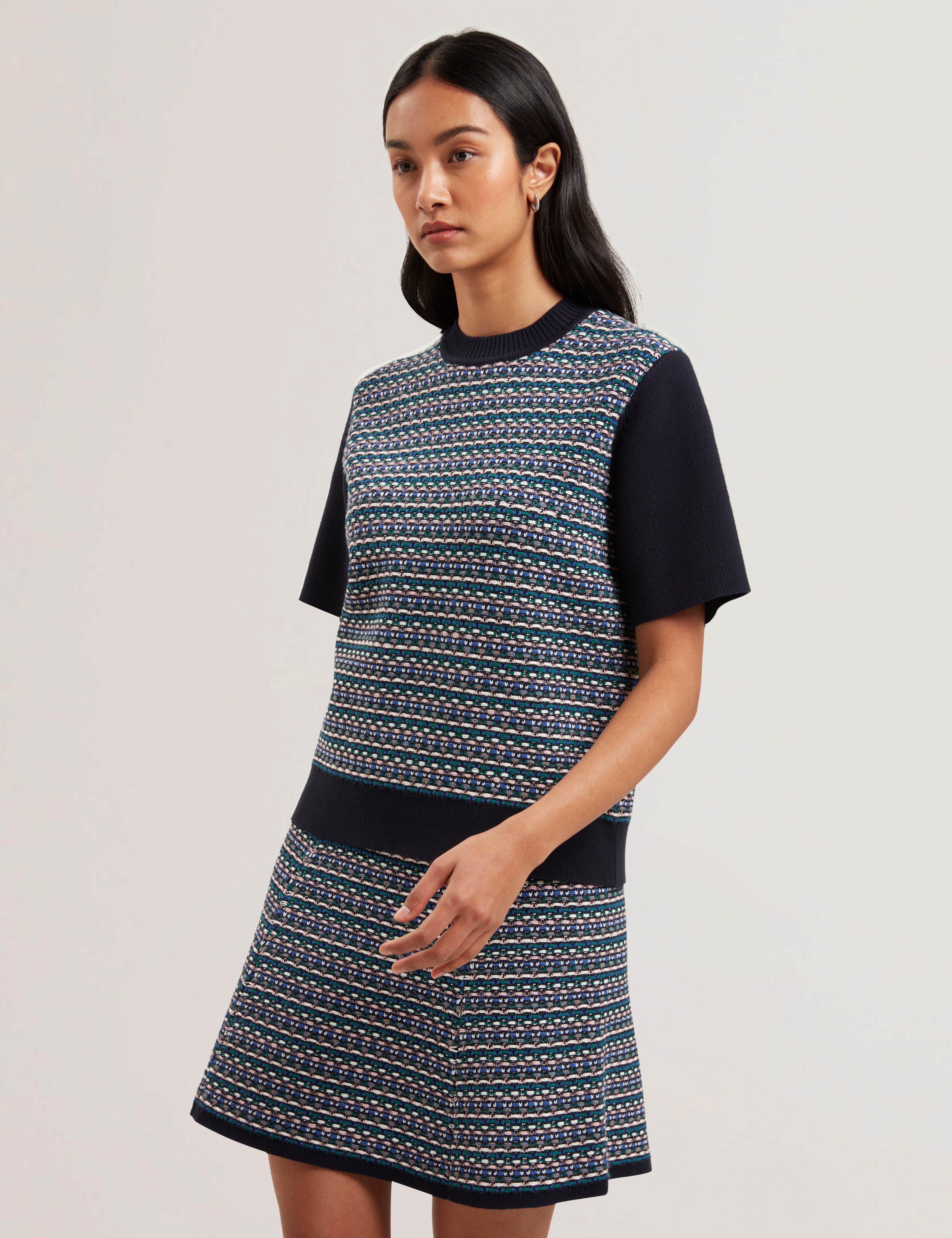 Katlaa Interest Knit Short Sleeve Tee Navy
