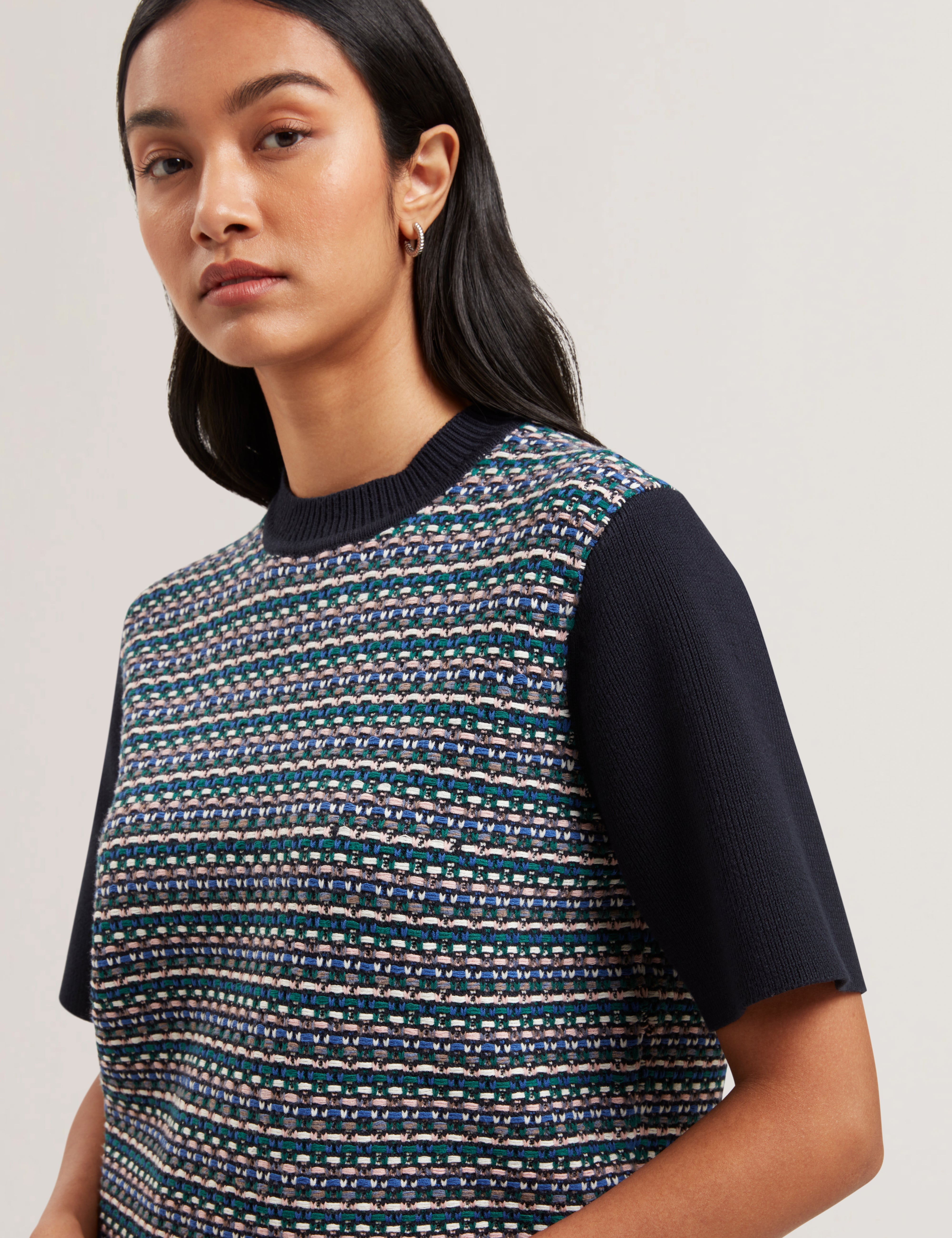 Katlaa Interest Knit Short Sleeve Tee Navy