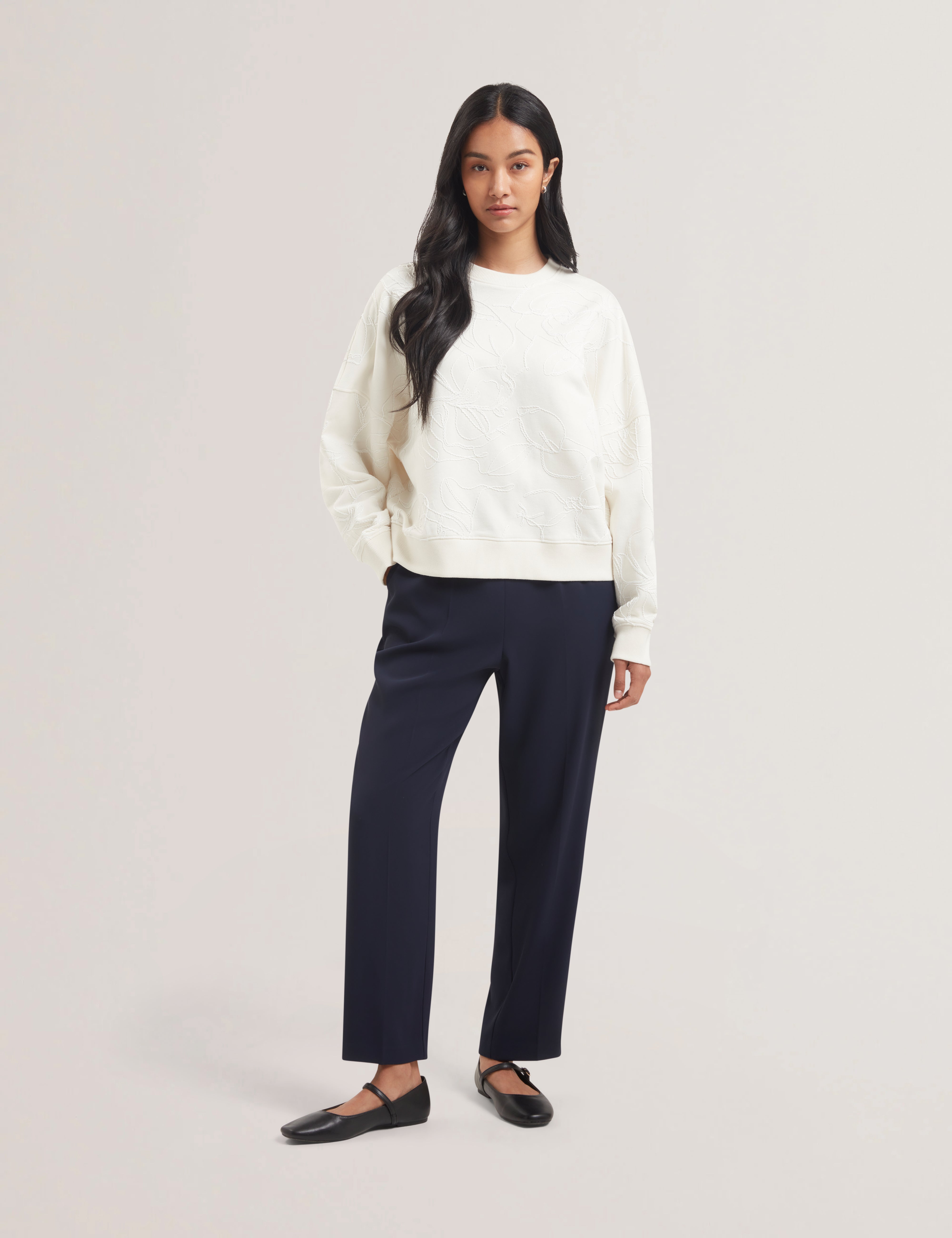 Jjosiee Floral Embroidered Long Sleeve Sweatshirt Ivory