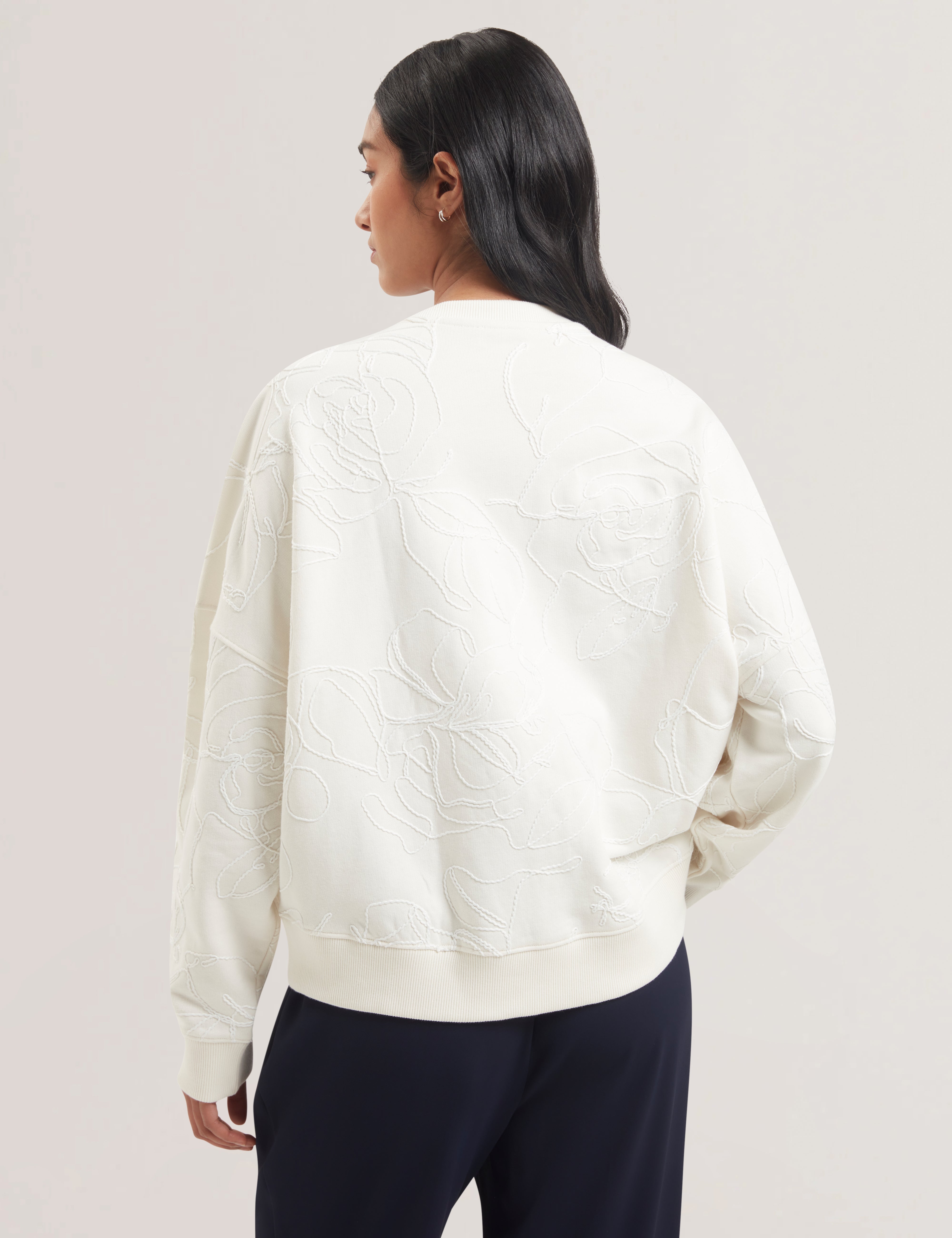 Jjosiee Floral Embroidered Long Sleeve Sweatshirt Ivory