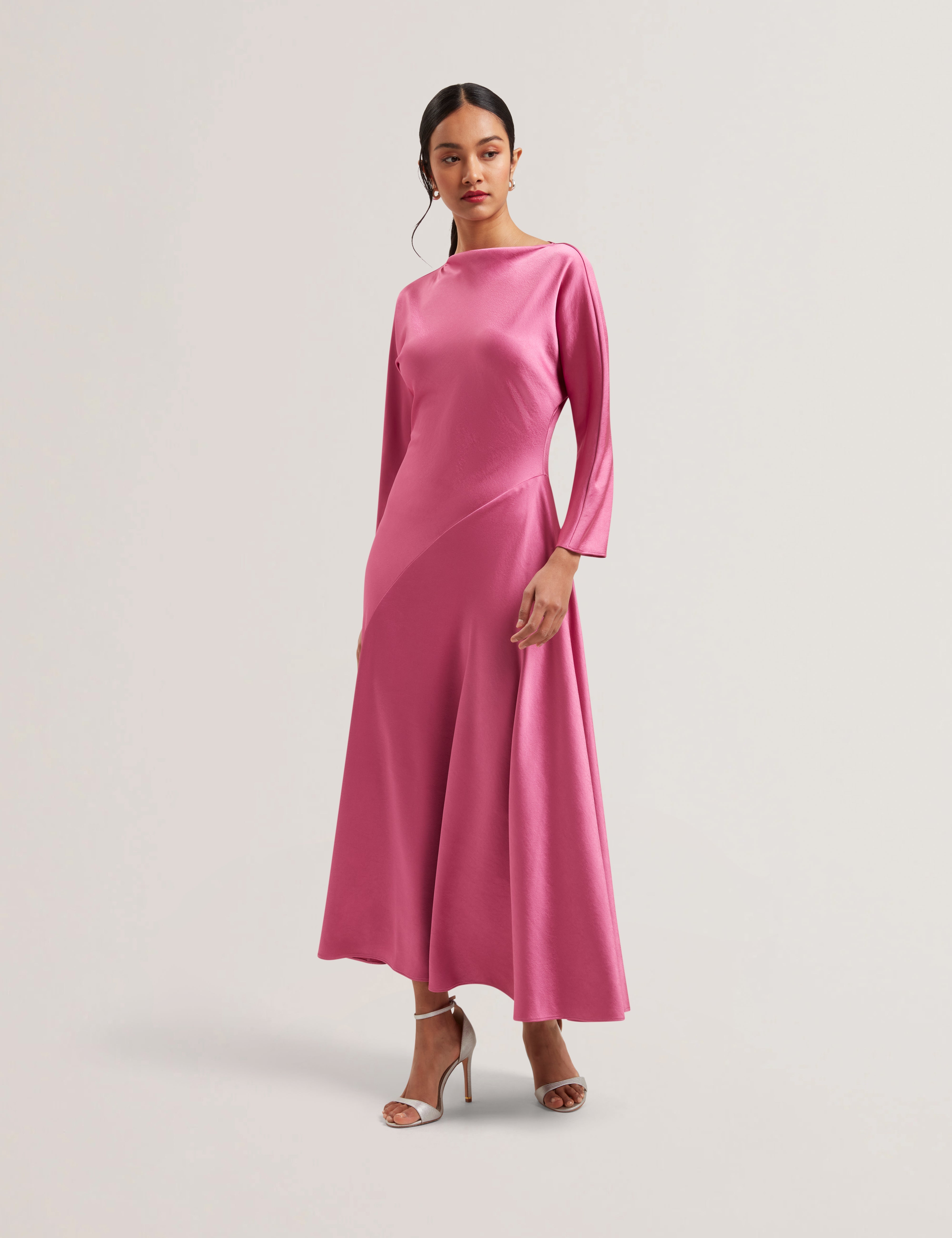 Minho Curve Seam Detail Midi Dress Brt-Pink