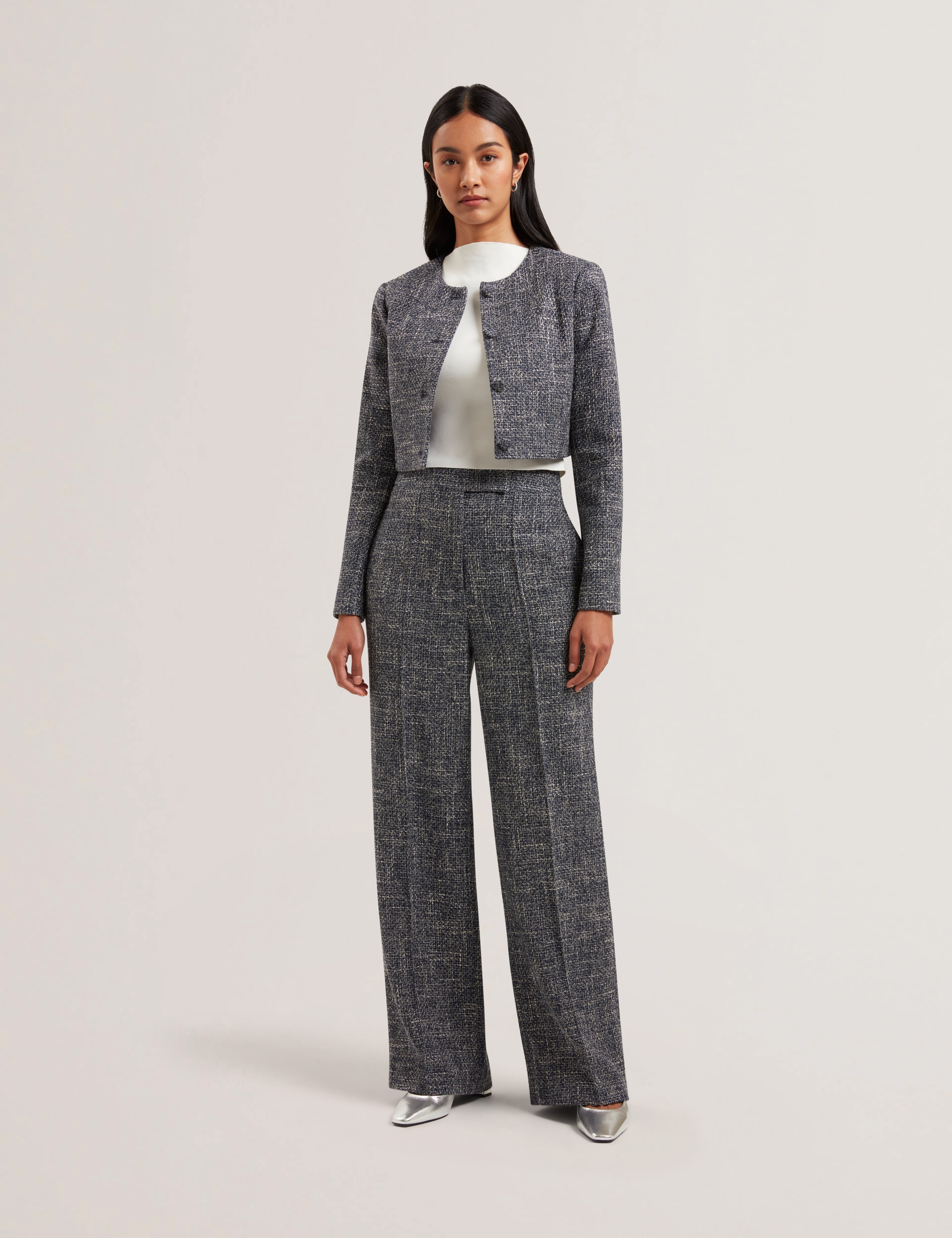 Abiesh Boucle Tailored Wide Leg Trouser Navy
