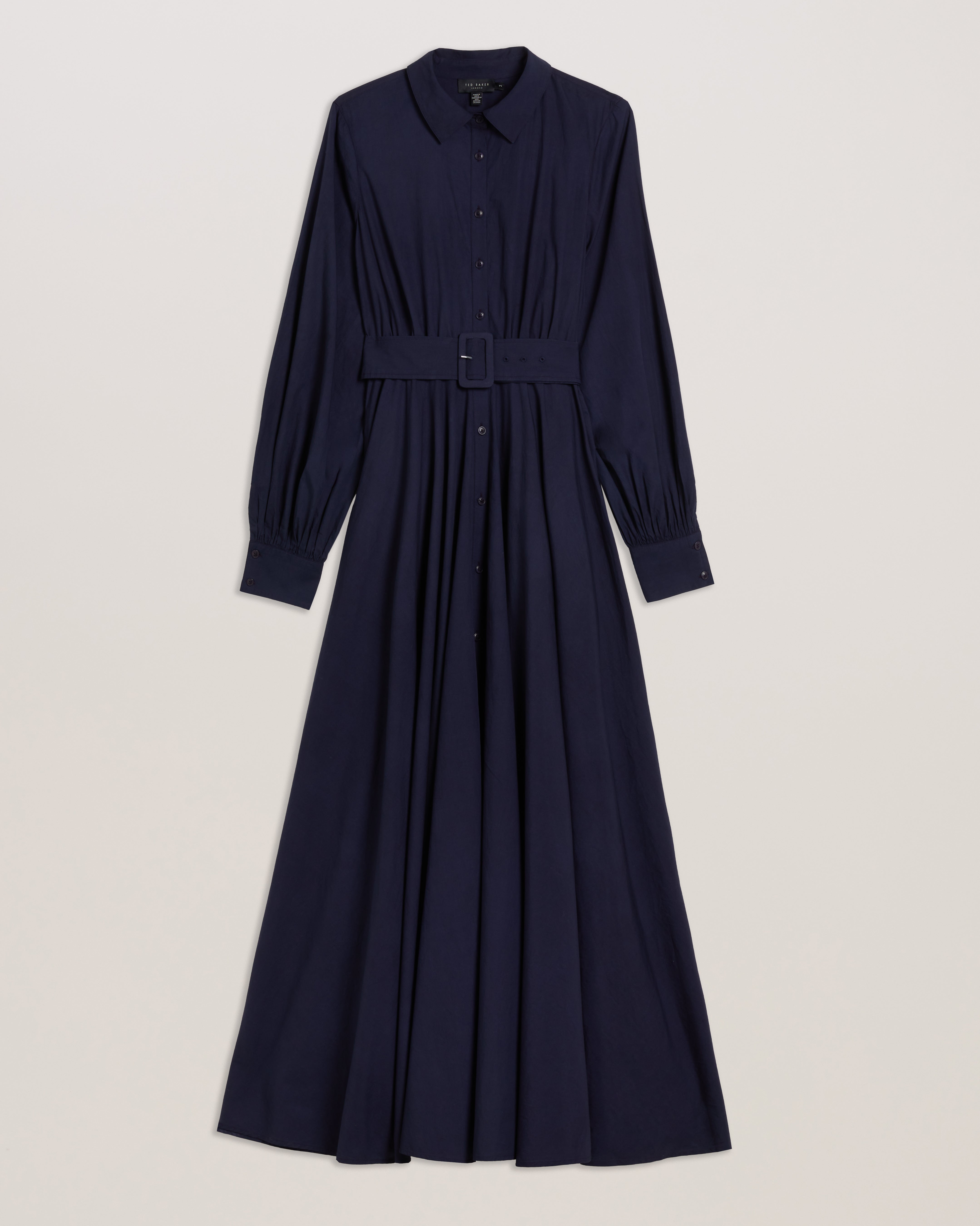 Ene Button Down Maxi Shirt Dress With Belt Navy