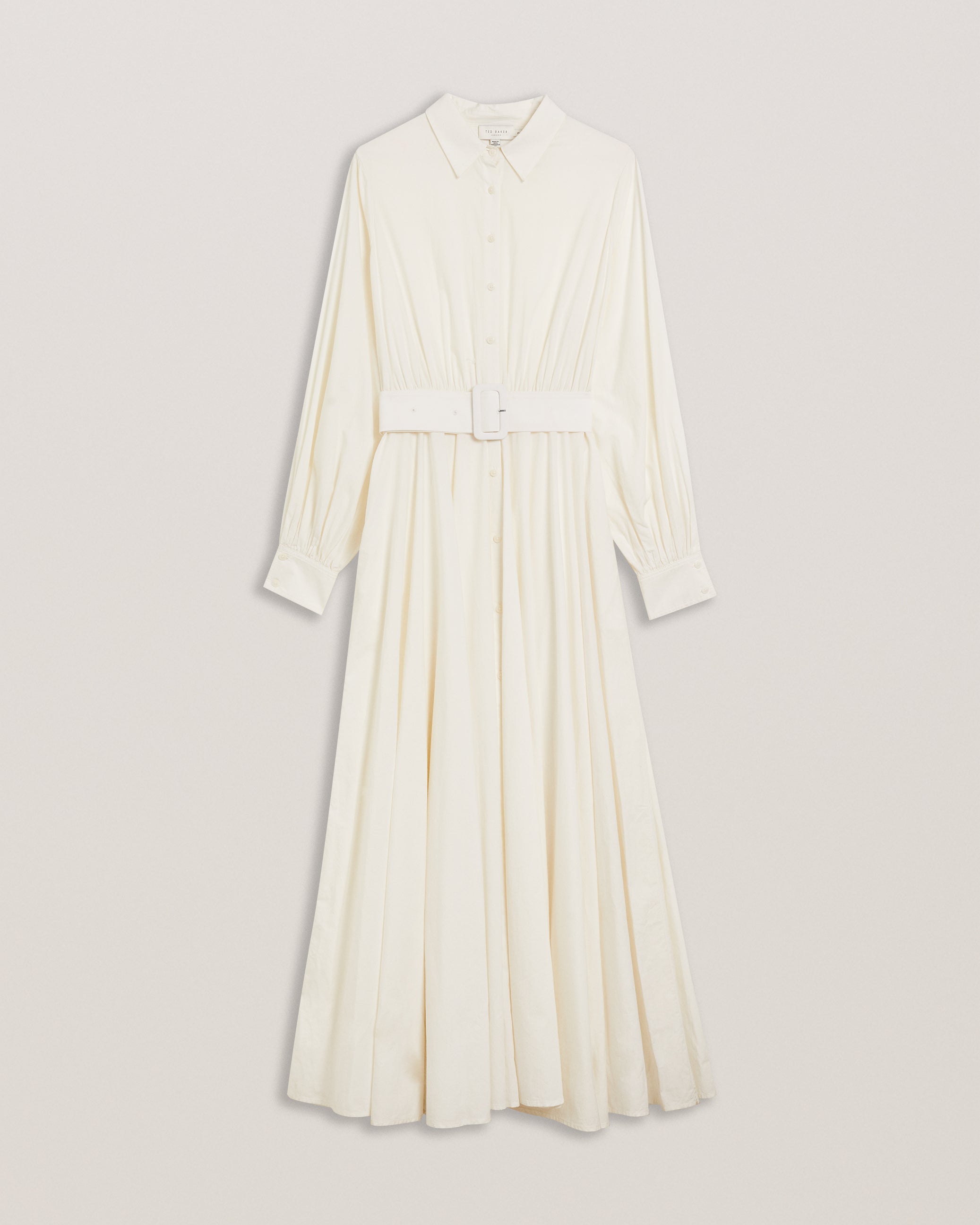 Ene Button Down Maxi Shirt Dress With Belt White