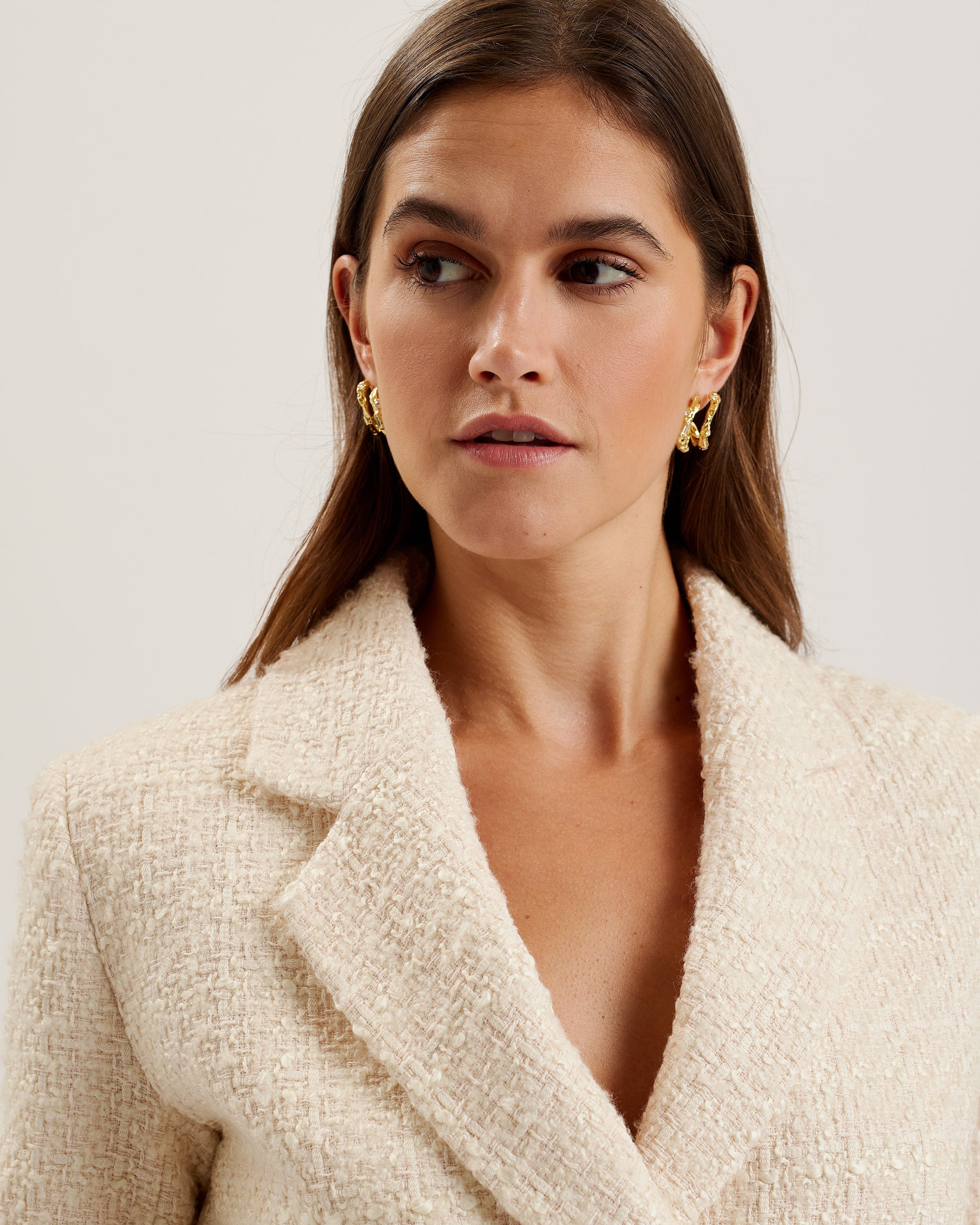 Komac Short-Sleeve Cropped Boucle Blazer Ivory