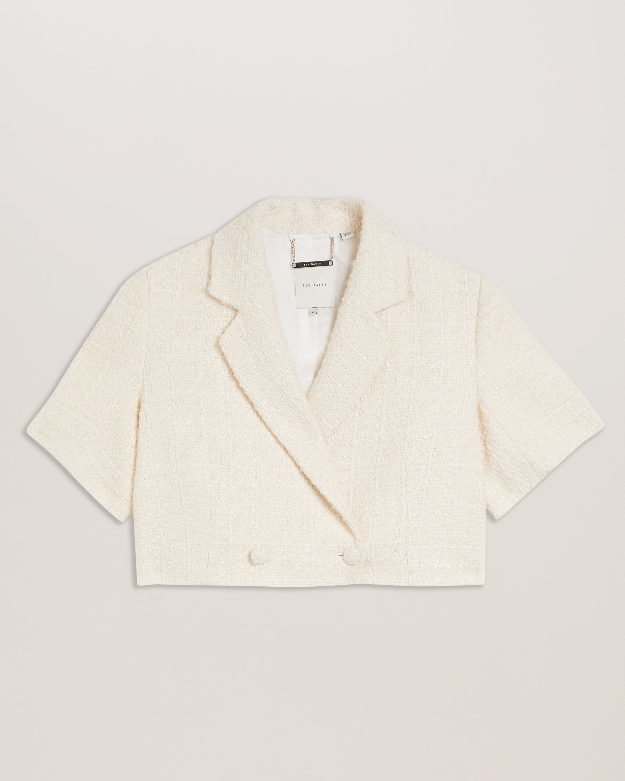 Komac Short-Sleeve Cropped Boucle Blazer Ivory