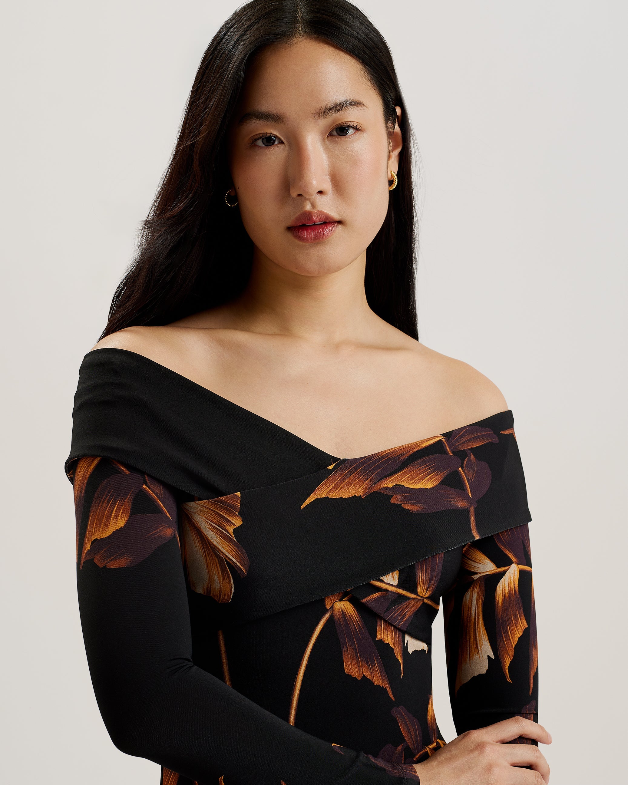 Buy Josefen Bardot Slinky Jersey Bodycon Midi Dress Black For