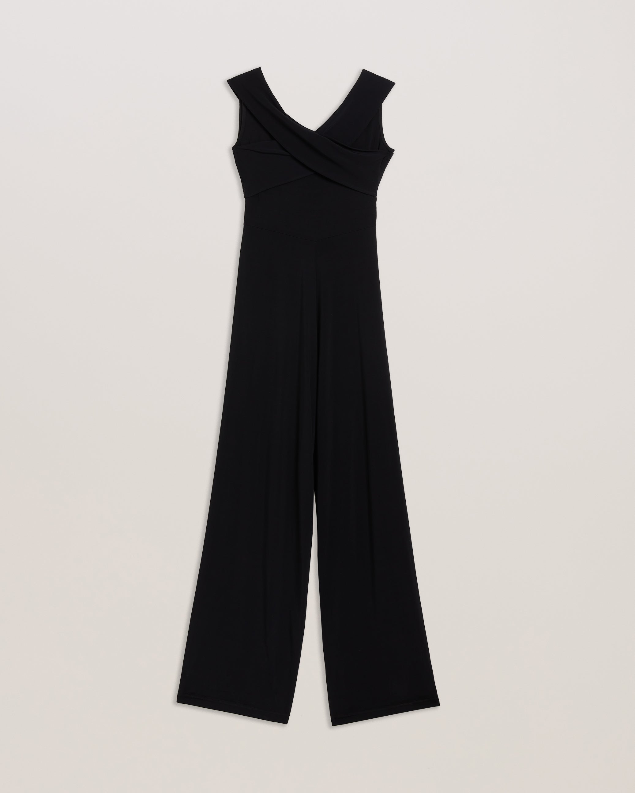 Almhaa Bardot Slinky Jersey Wide Leg Jumpsuit Black
