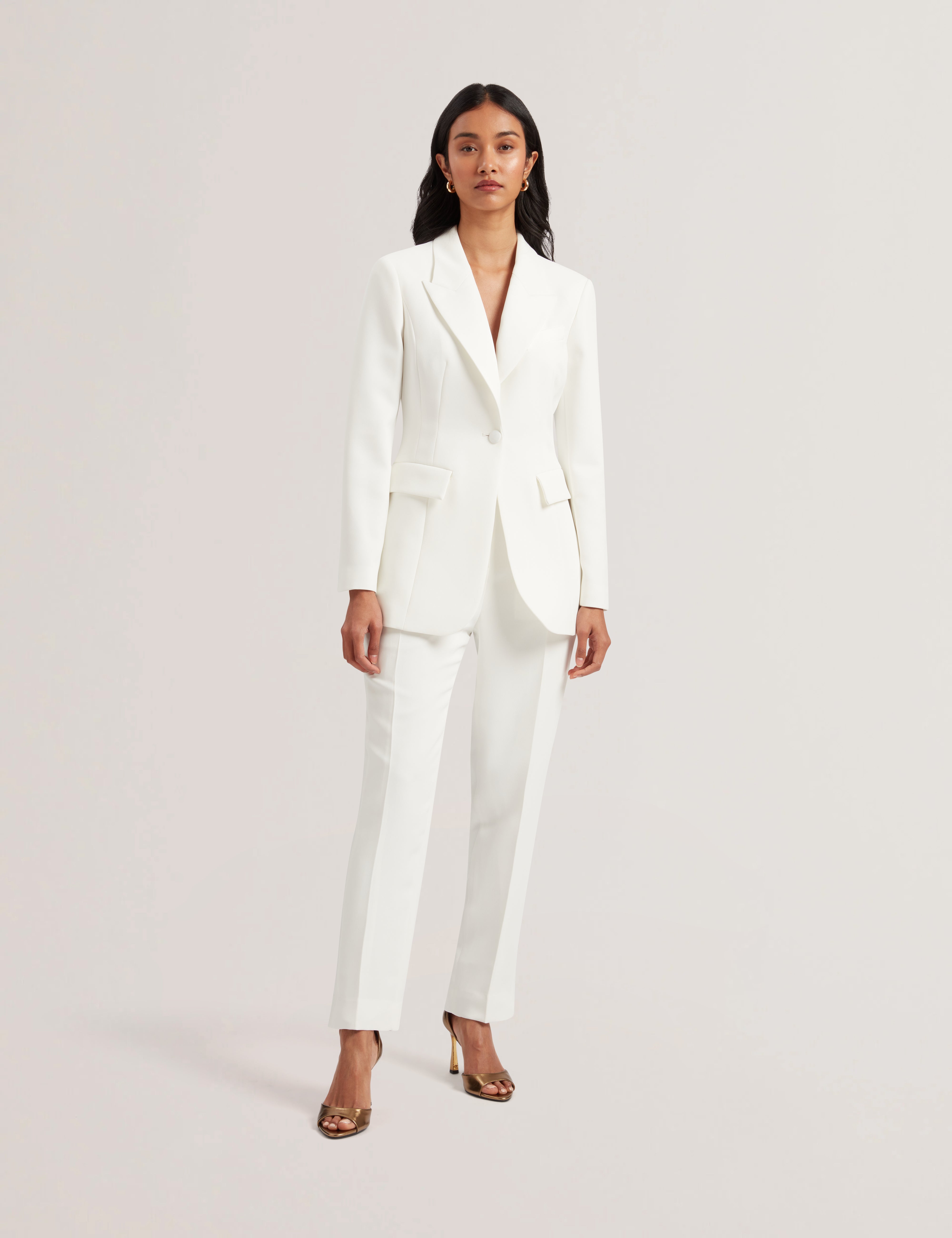 Cloa Contrast Satin Hourglass Tailored Blazer White