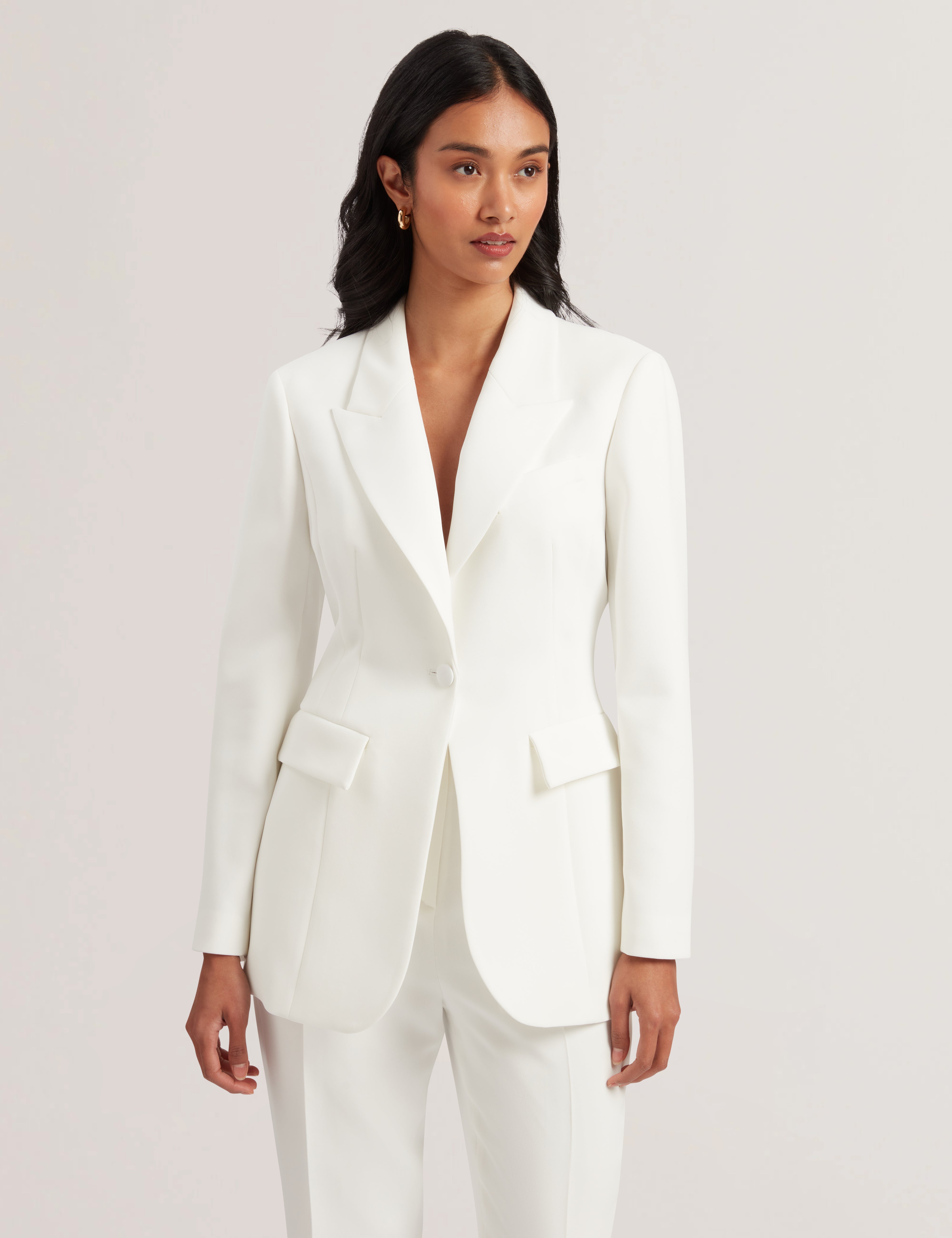 Cloa Contrast Satin Hourglass Tailored Blazer White