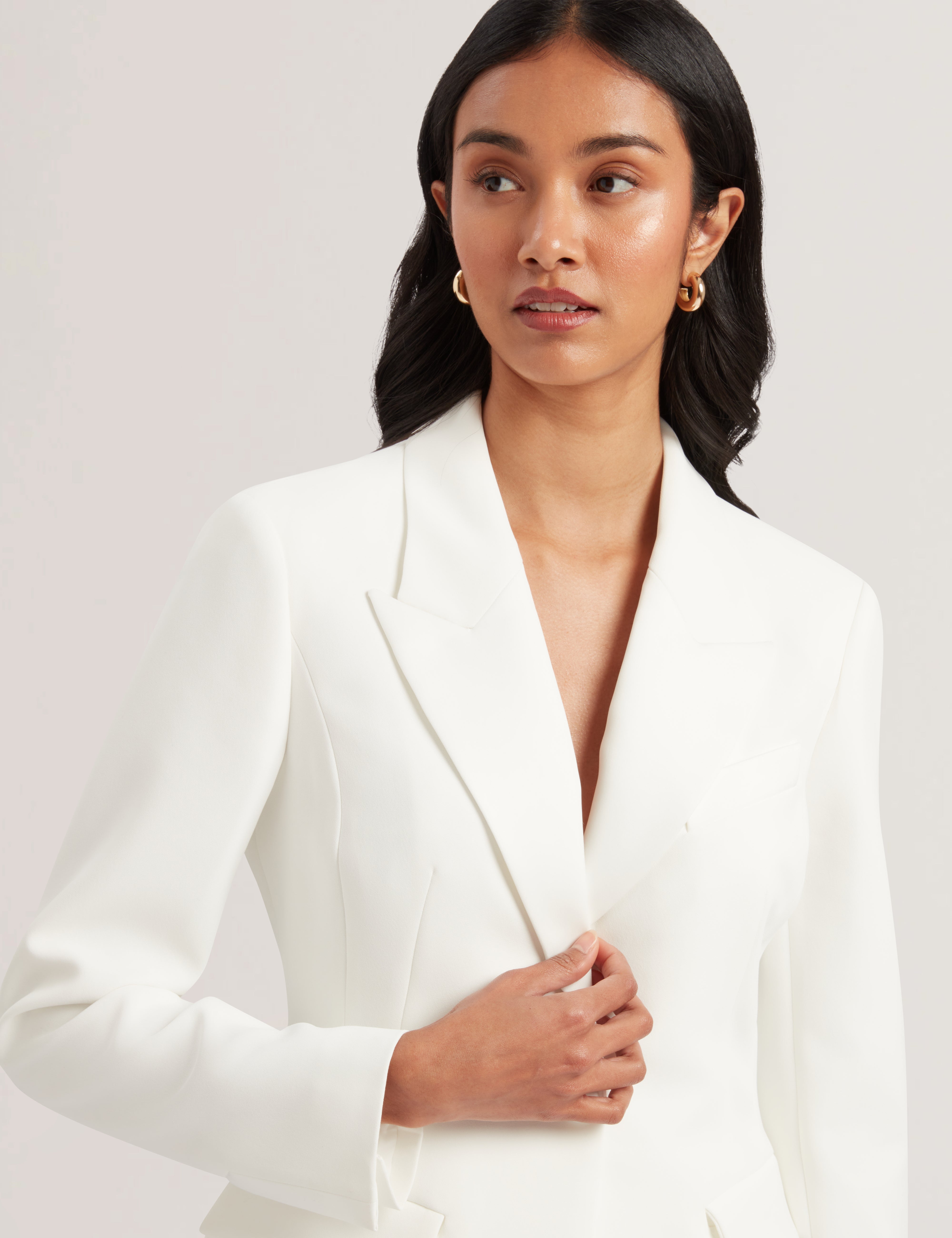 Cloa Contrast Satin Hourglass Tailored Blazer White