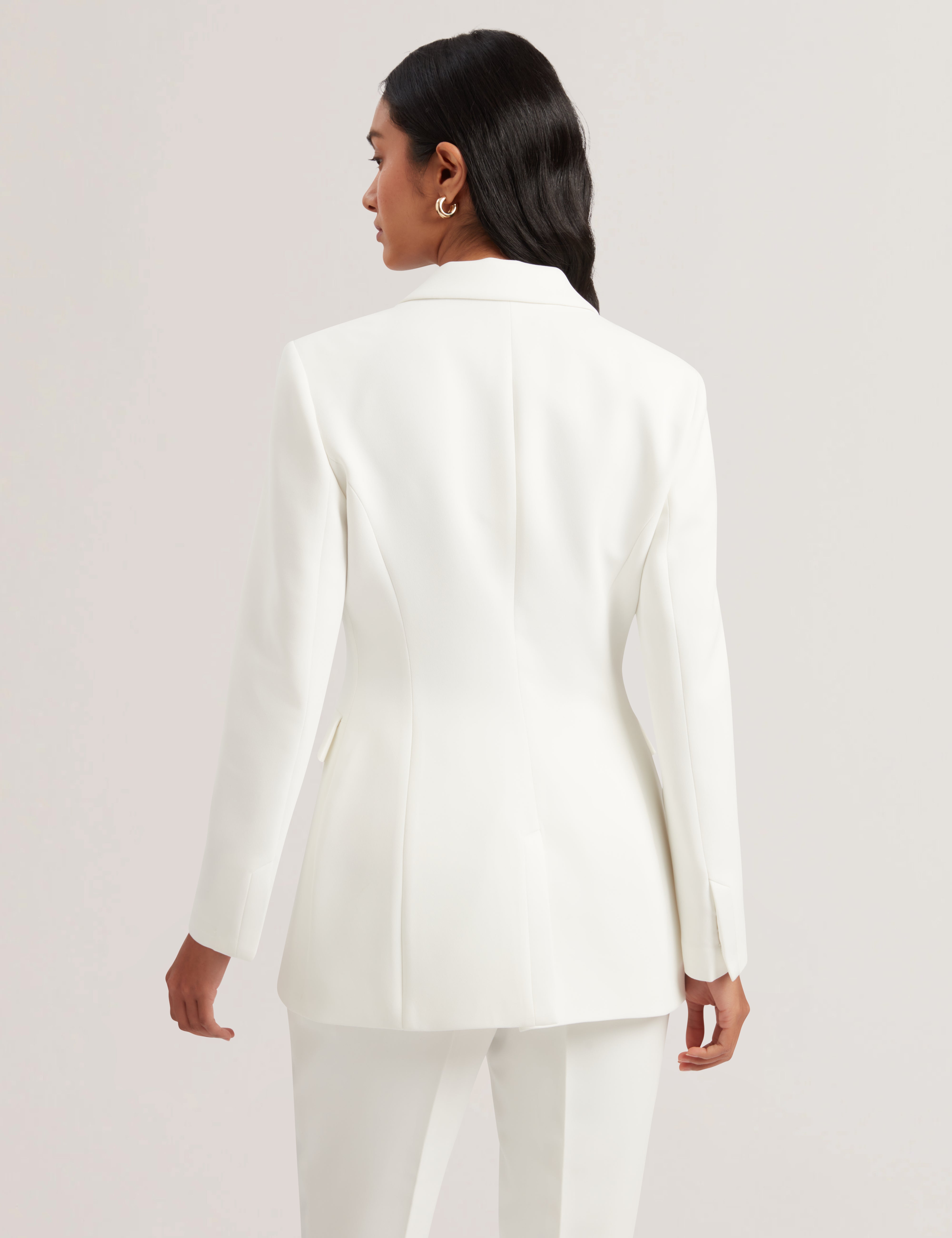 Cloa Contrast Satin Hourglass Tailored Blazer White