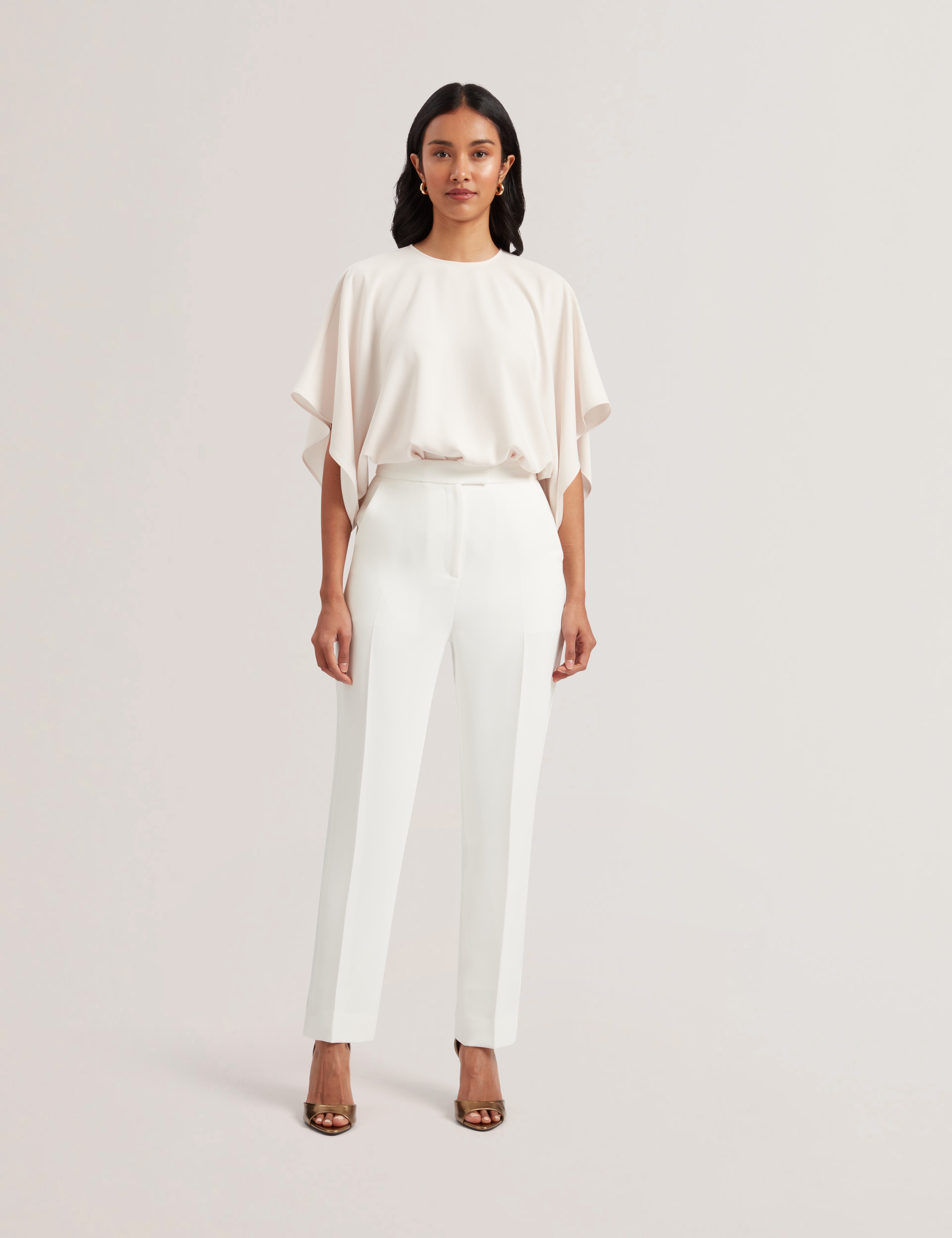 Cloat Contrast Satin Tapered Tailored Trousers White