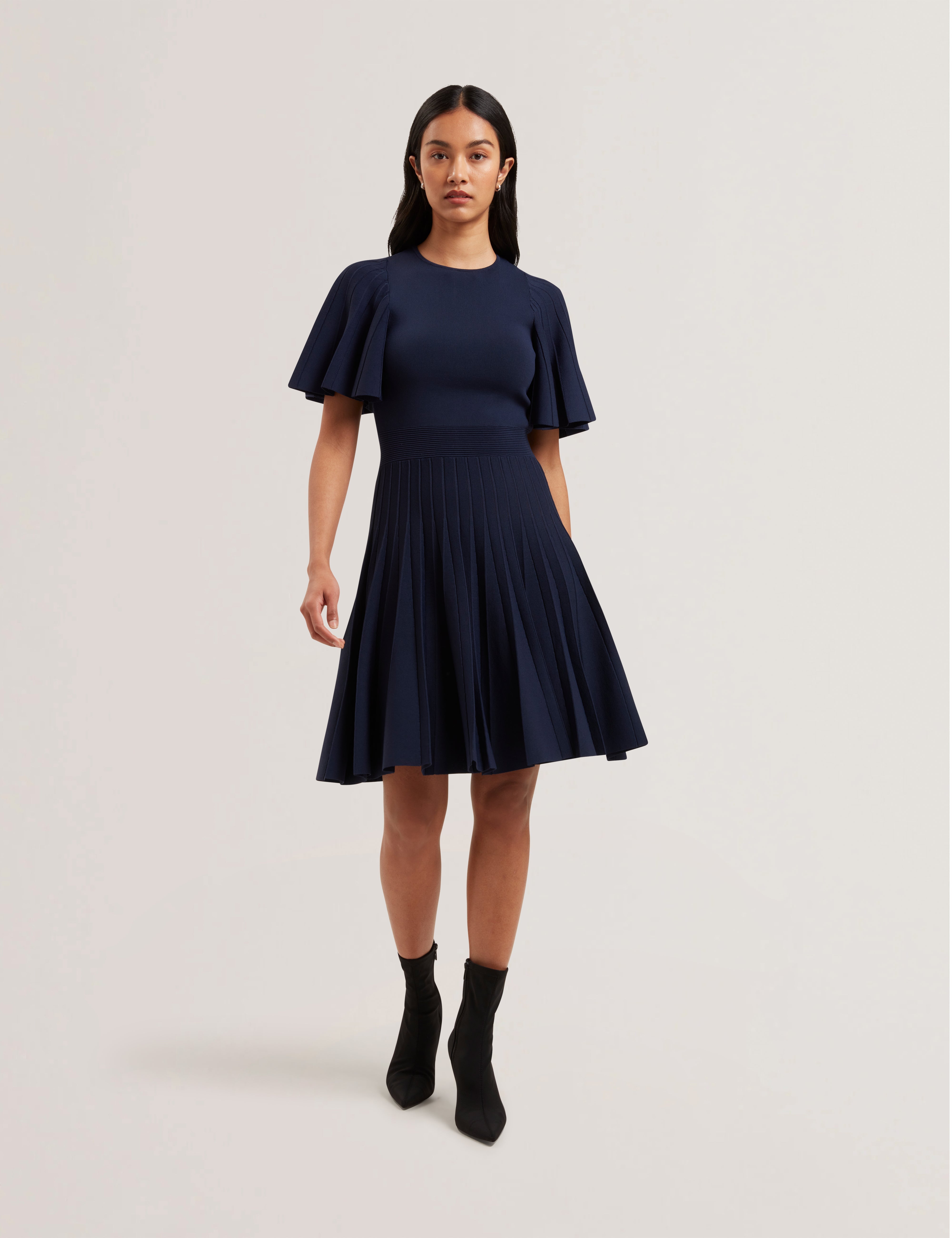 Celinha Angel Sleeve Knitted Maxi Dr Navy