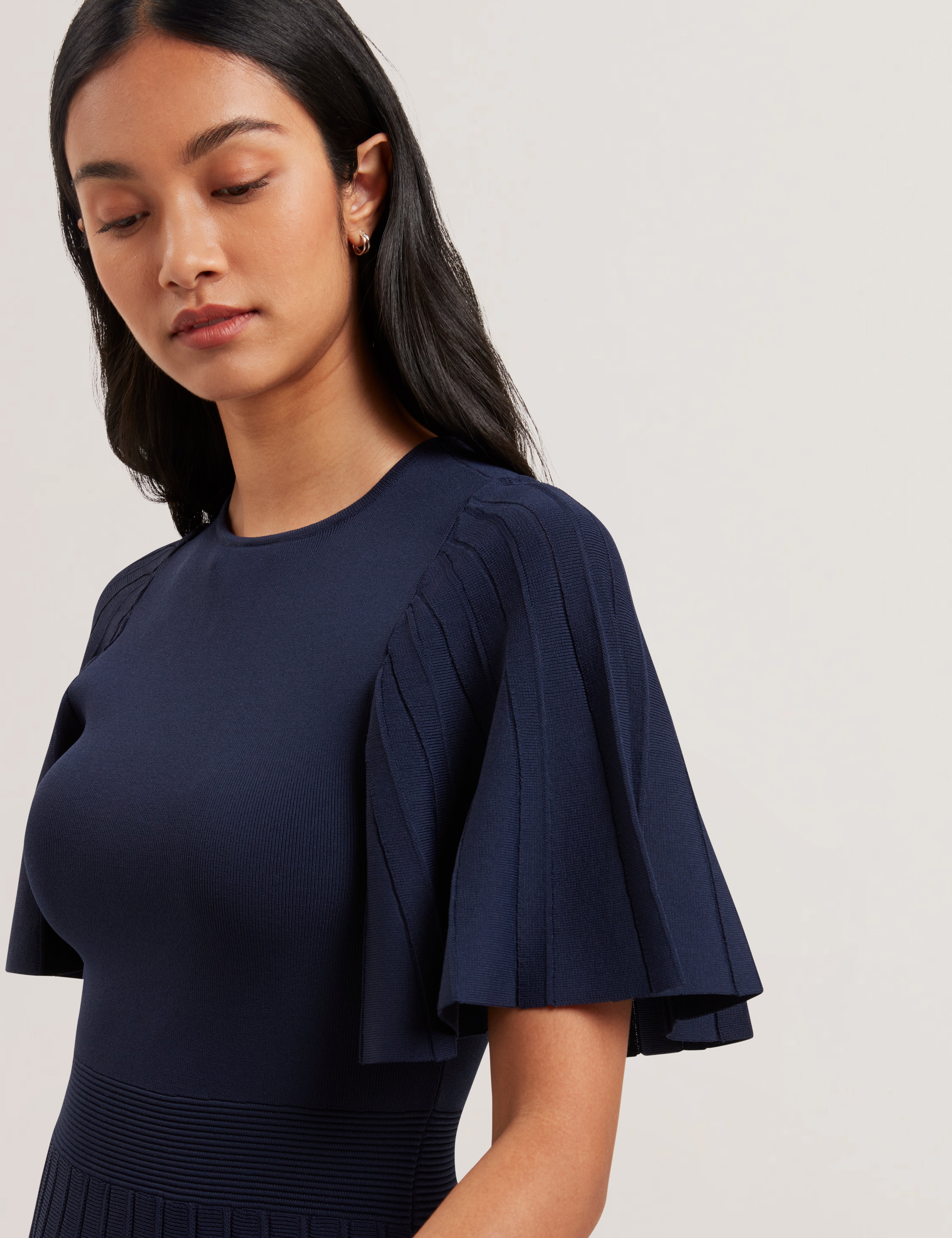 Celinha Angel Sleeve Knitted Maxi Dr Navy