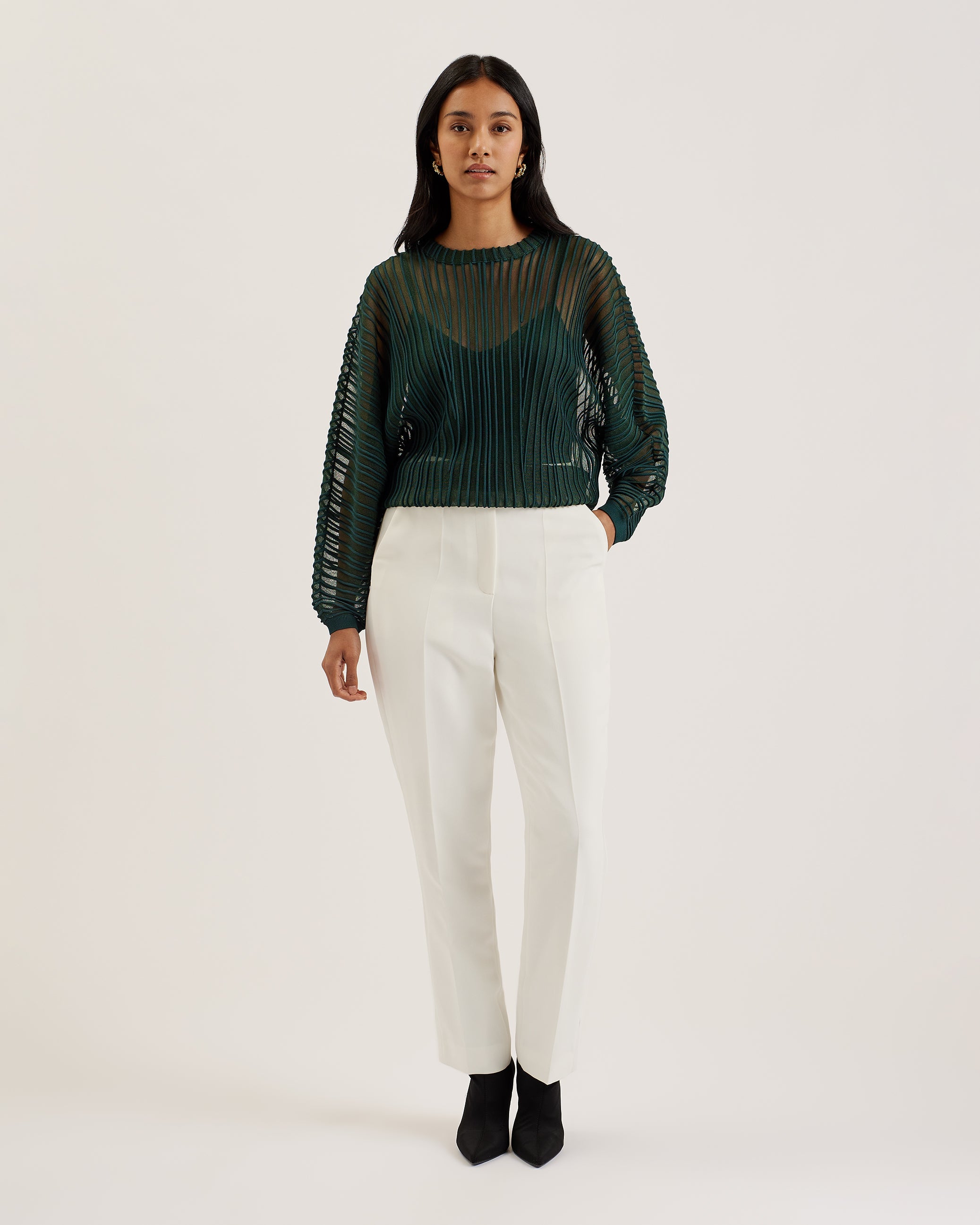 Nellay Sheer Striped Engineered Knit Dk-Green