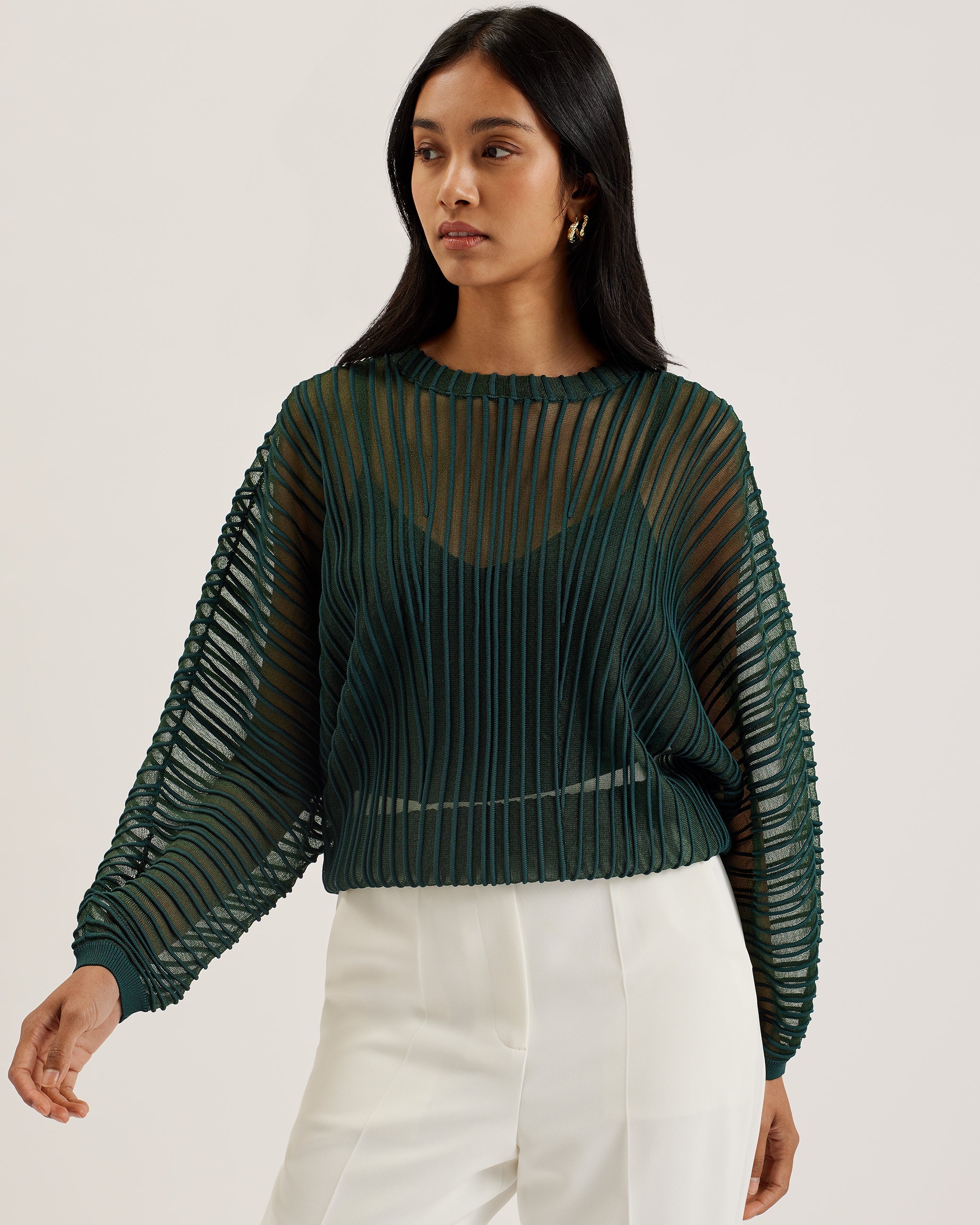Nellay Sheer Striped Engineered Knit Dk-Green