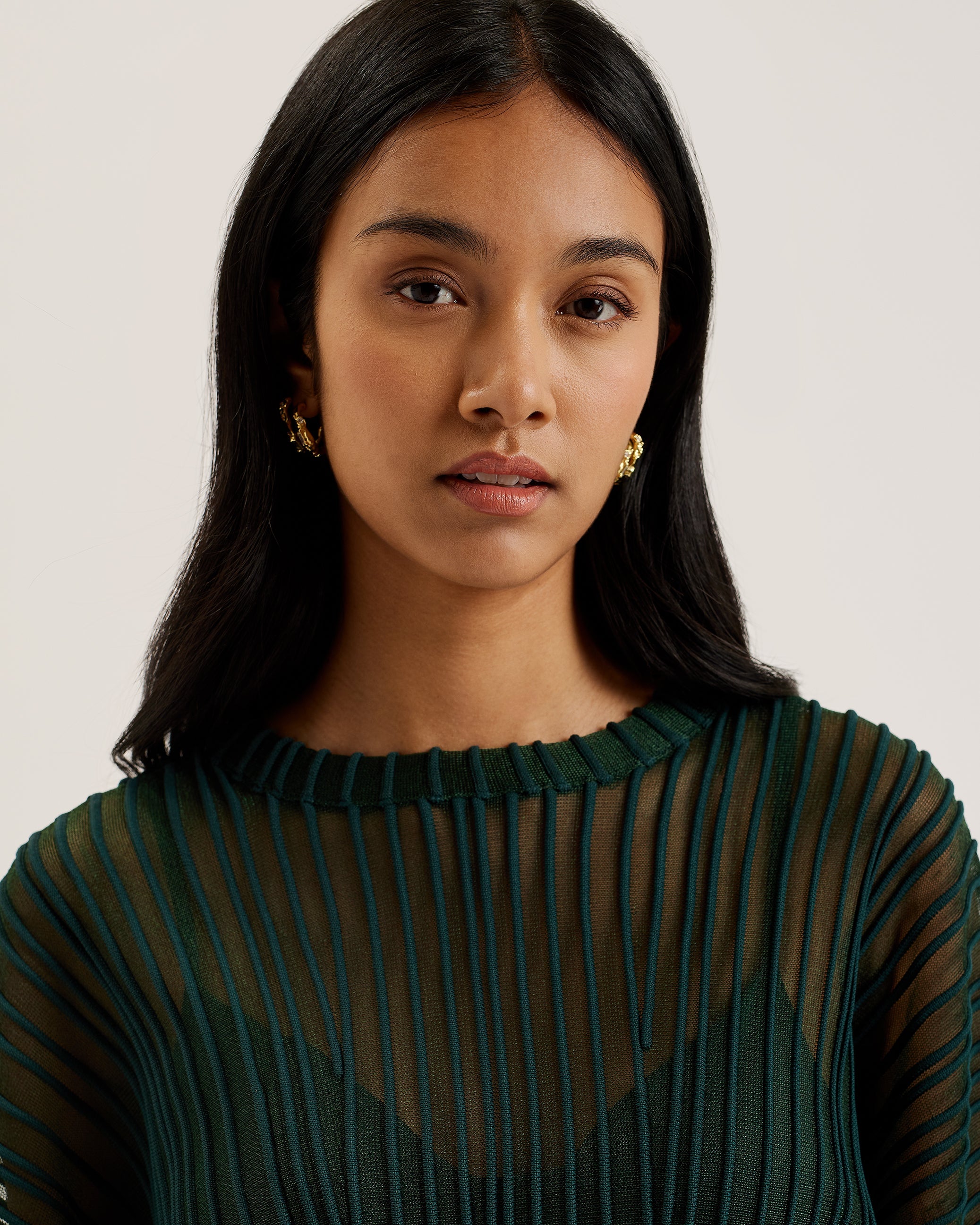 Nellay Sheer Striped Engineered Knit Dk-Green