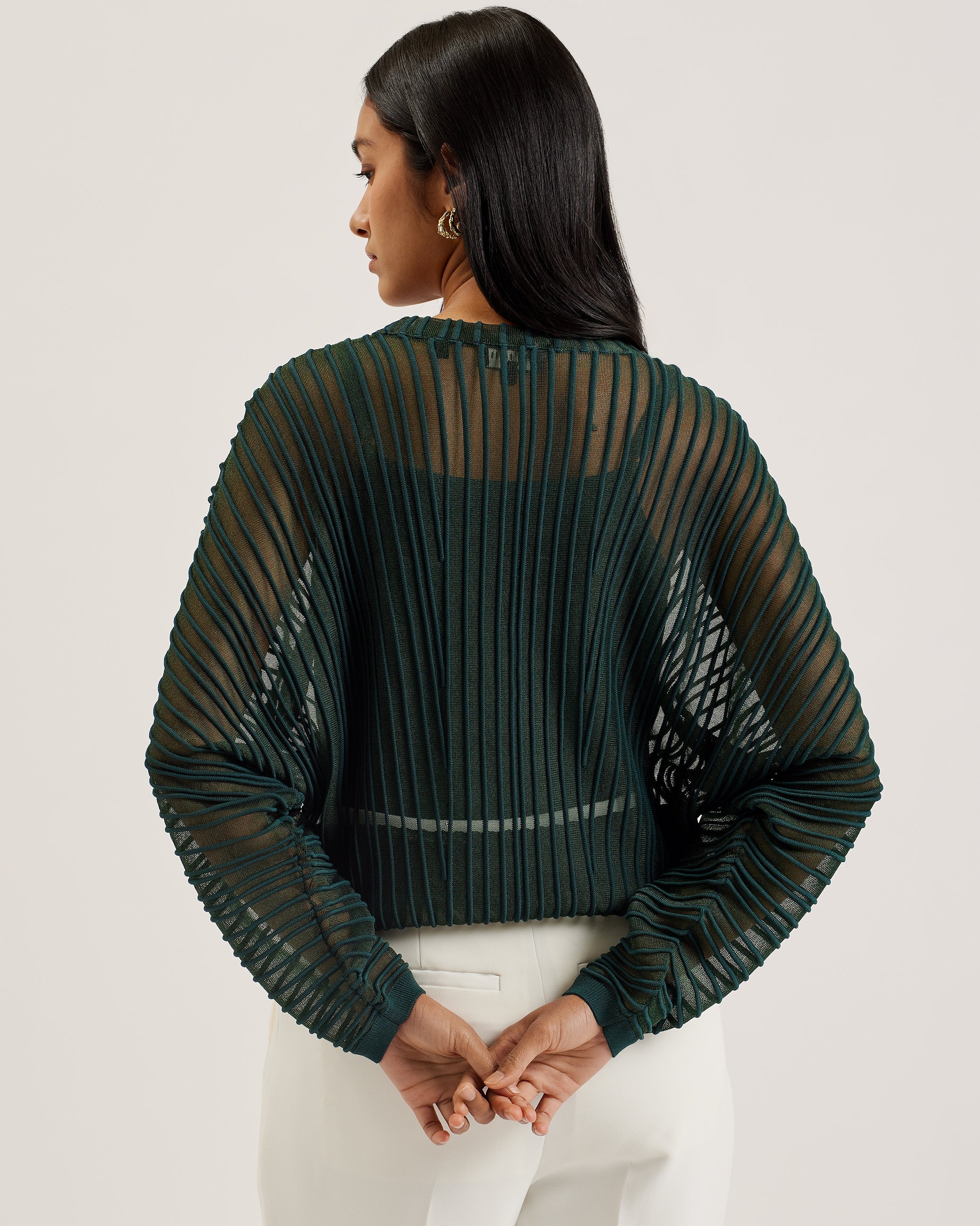 Nellay Sheer Striped Engineered Knit Dk-Green