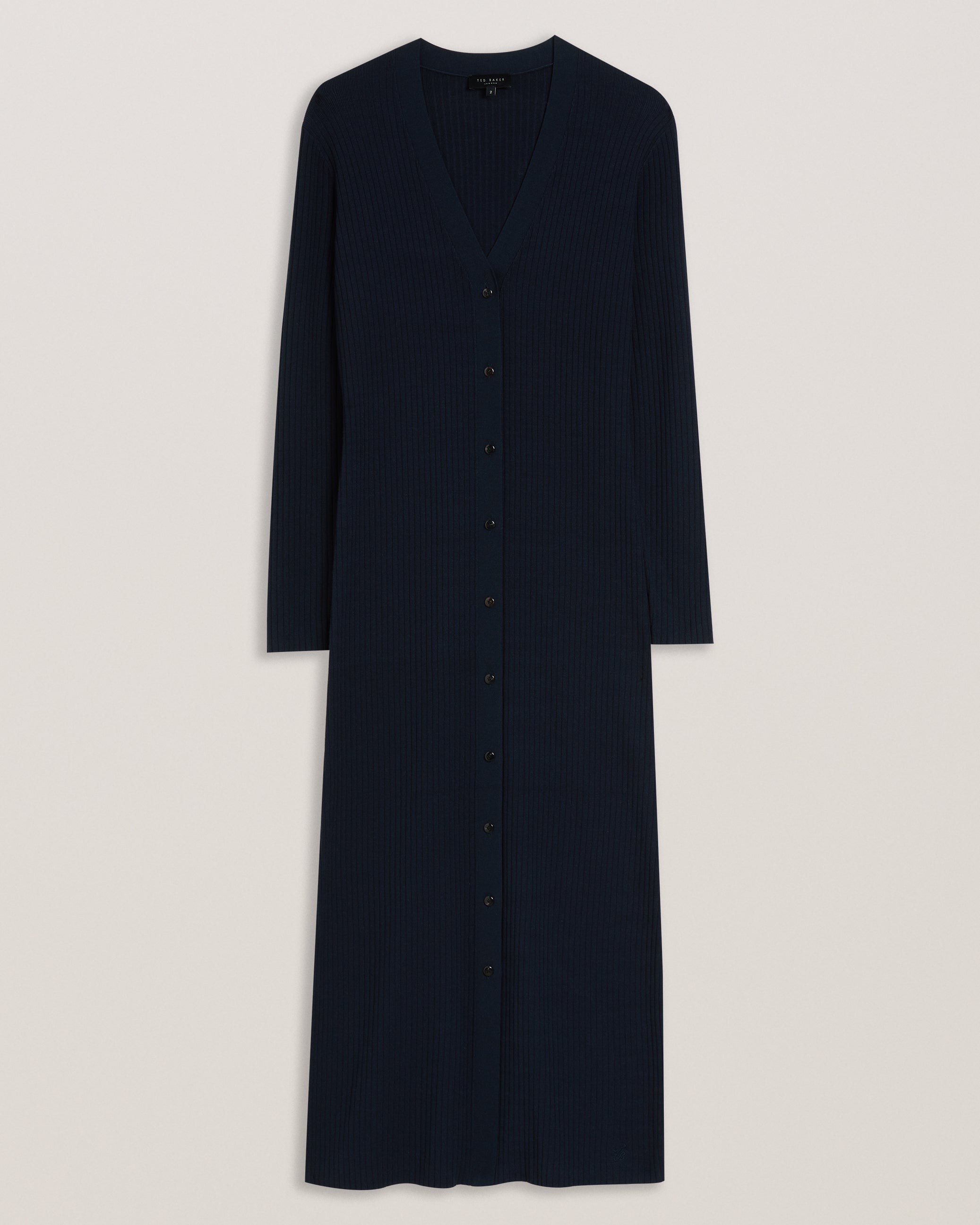 Elmhaa Ribbed Knitted V Neck Maxi Cardigan Navy
