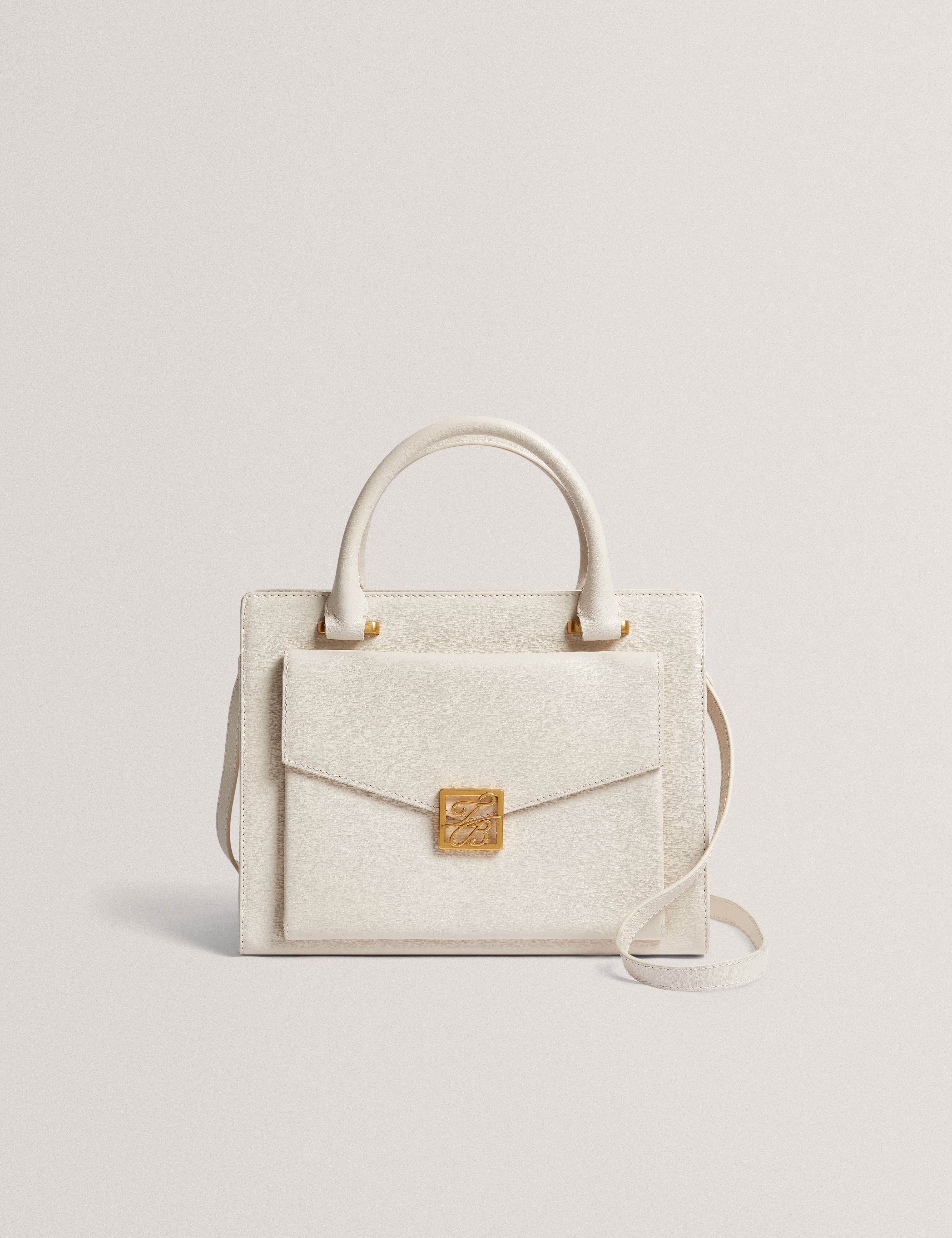 Anelle Tb Detail Large Leather Tote Bag Ecru