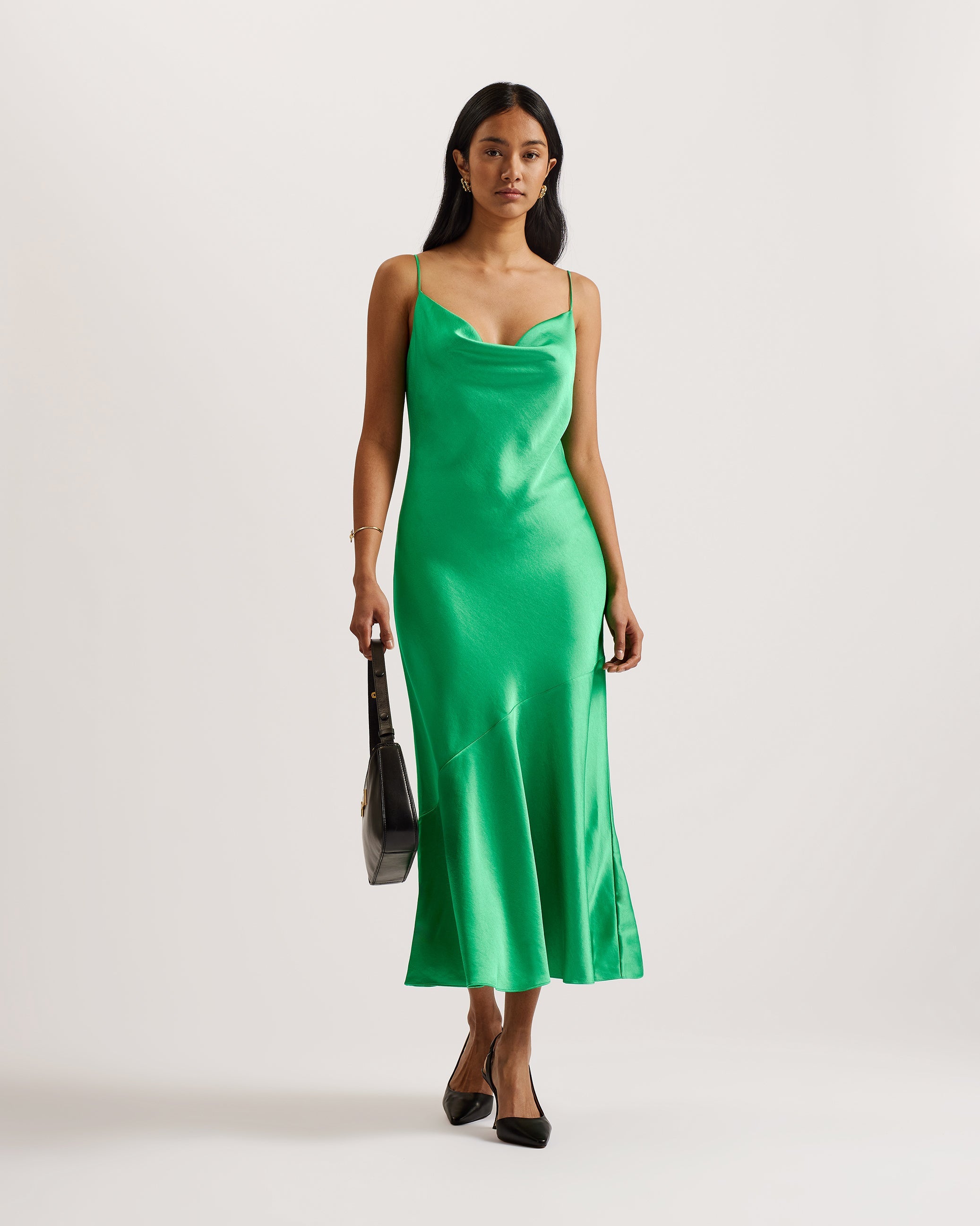 Green Satin Cowl Neck Emerald Satin Slip Dress Buy Tunca Satin