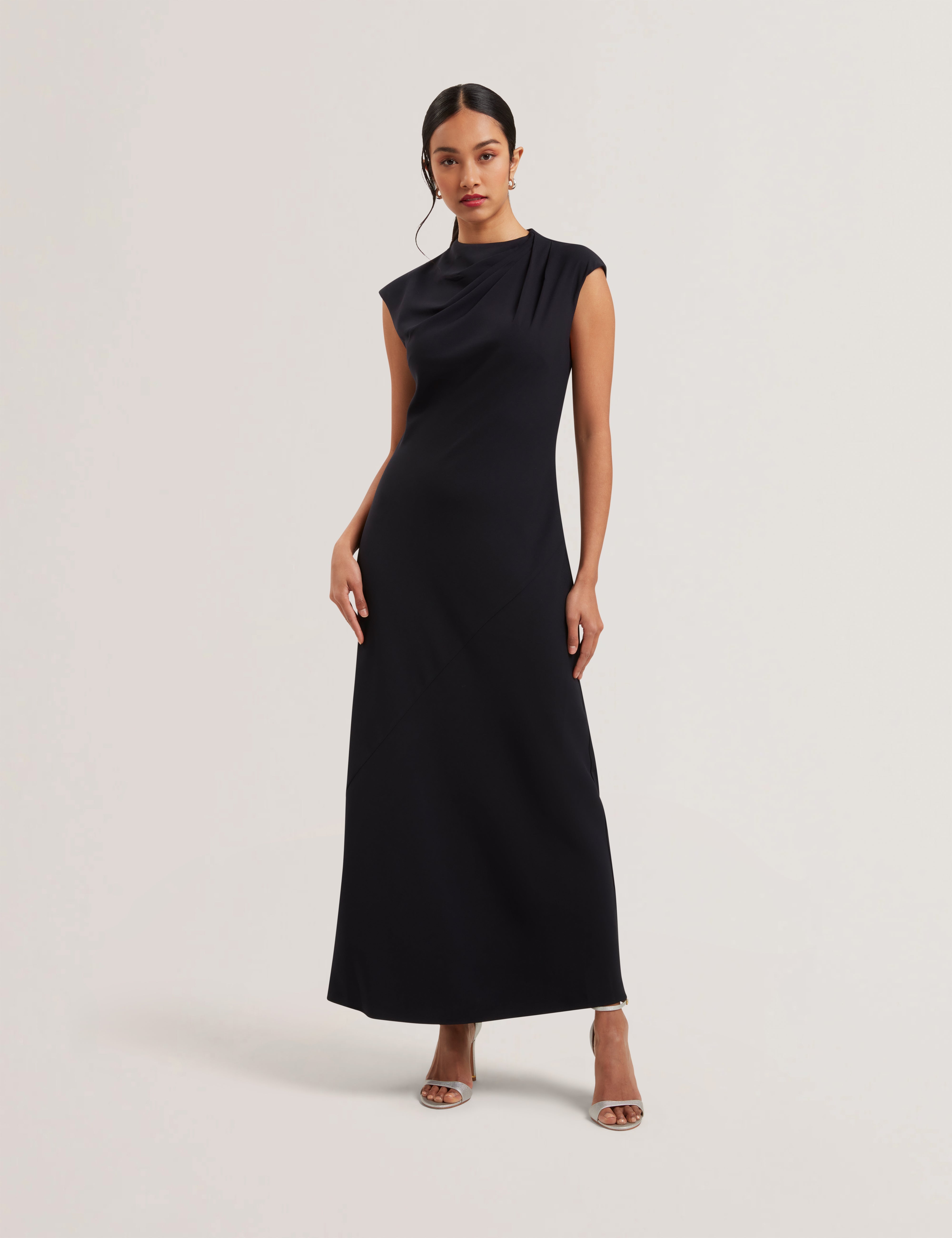 Kyamos Drape Detail Slip Maxi Dress Navy