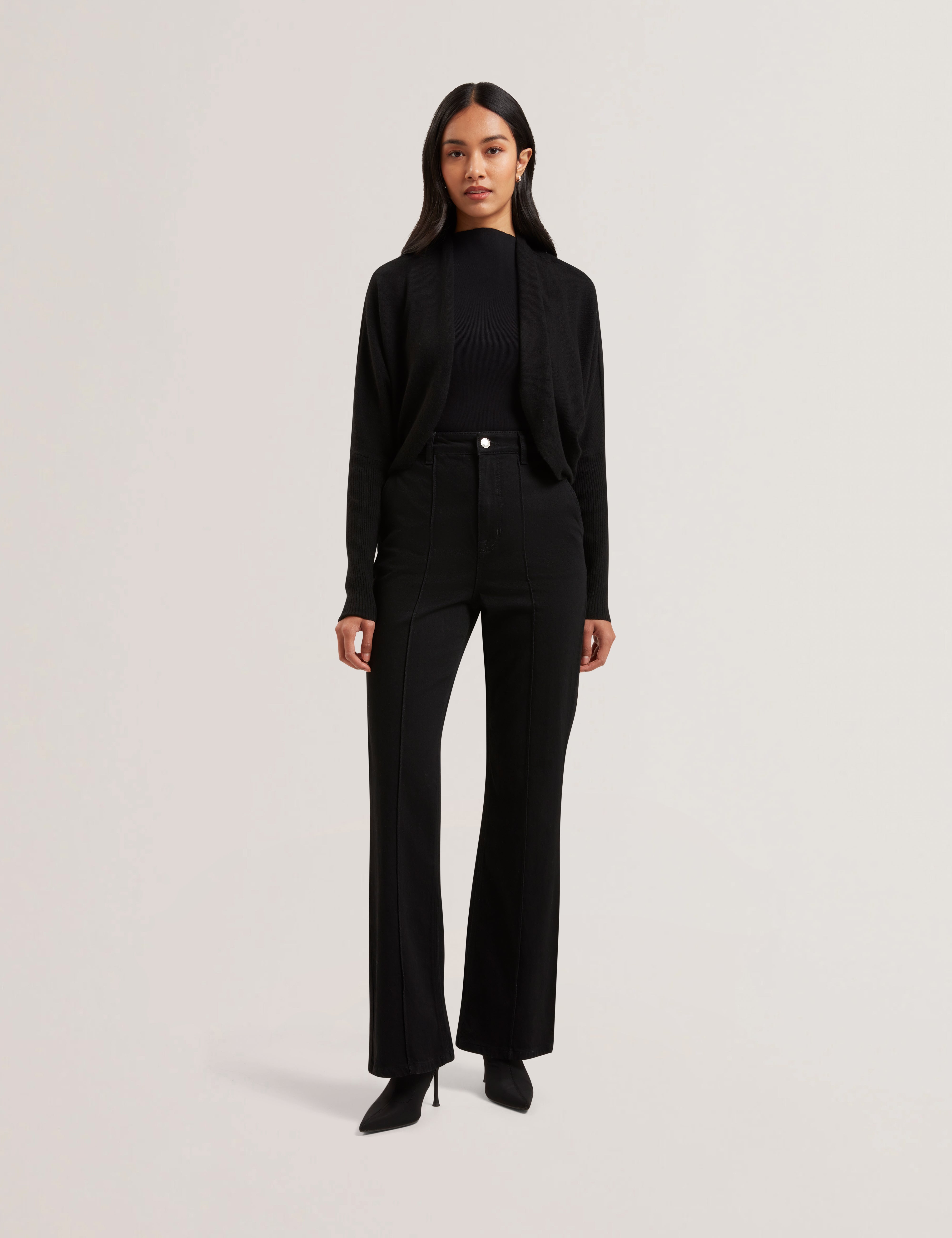 Gabrlaa Circular Knit Cropped Shrug Cardigan Black