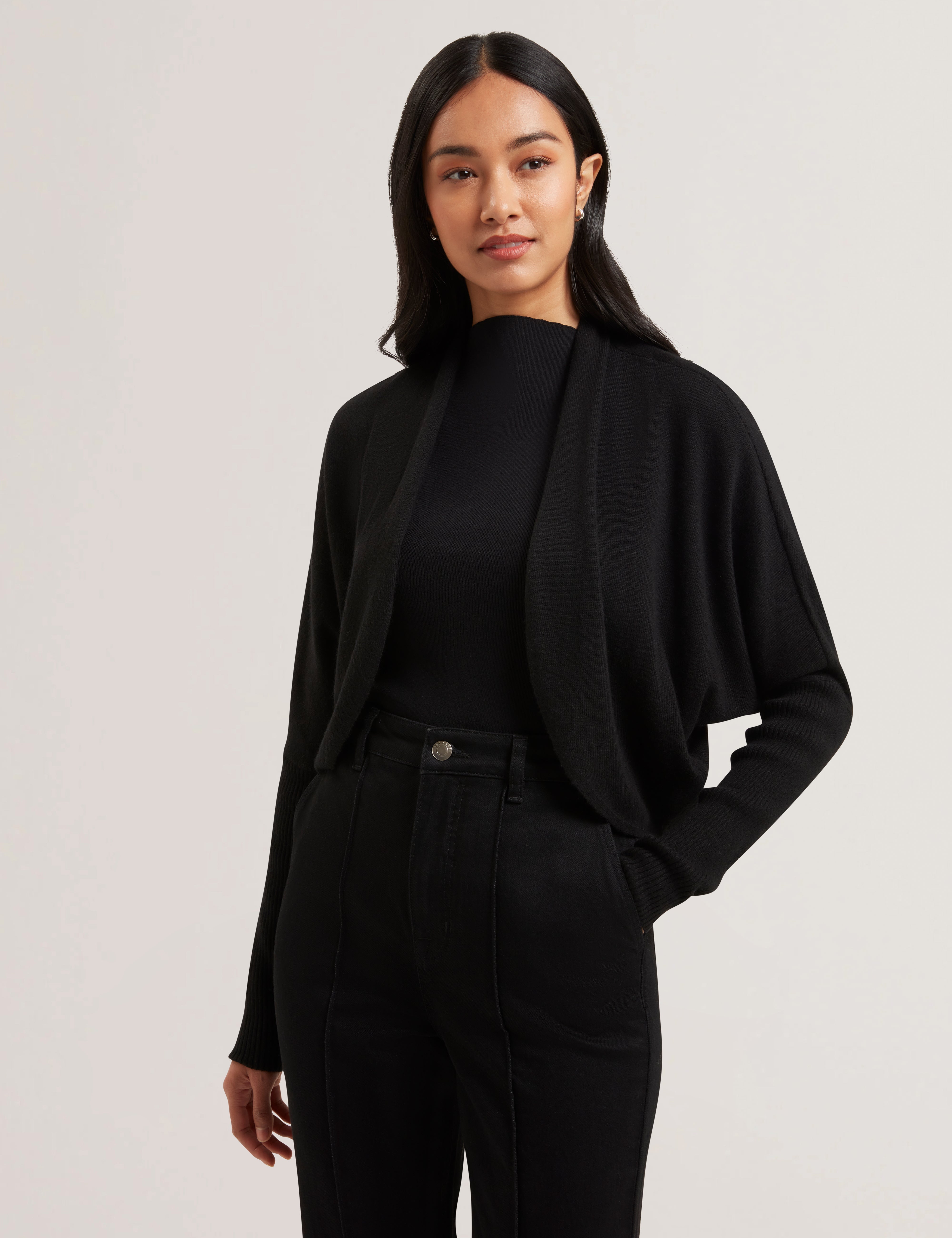 Gabrlaa Circular Knit Cropped Shrug Cardigan Black