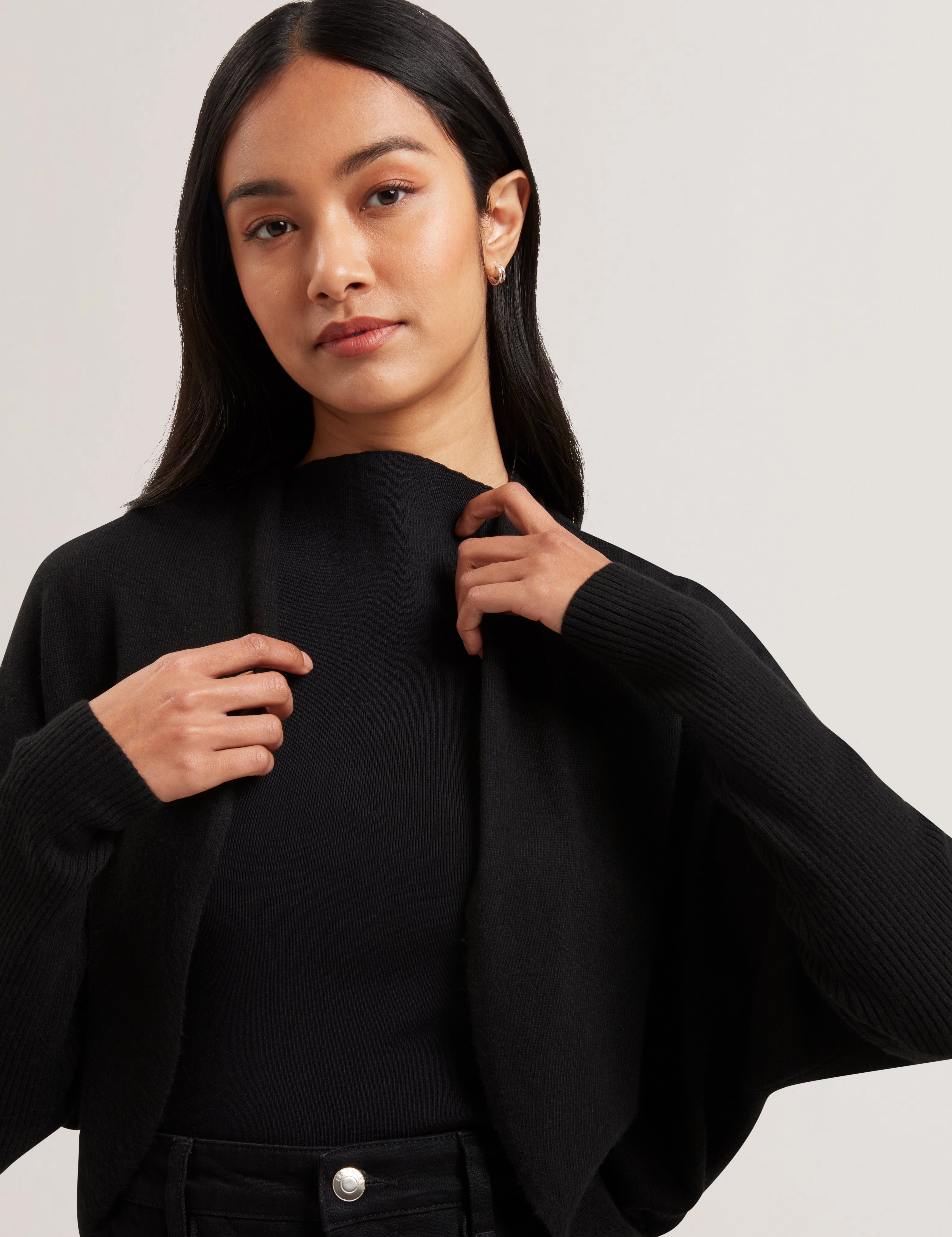 Gabrlaa Circular Knit Cropped Shrug Cardigan Black