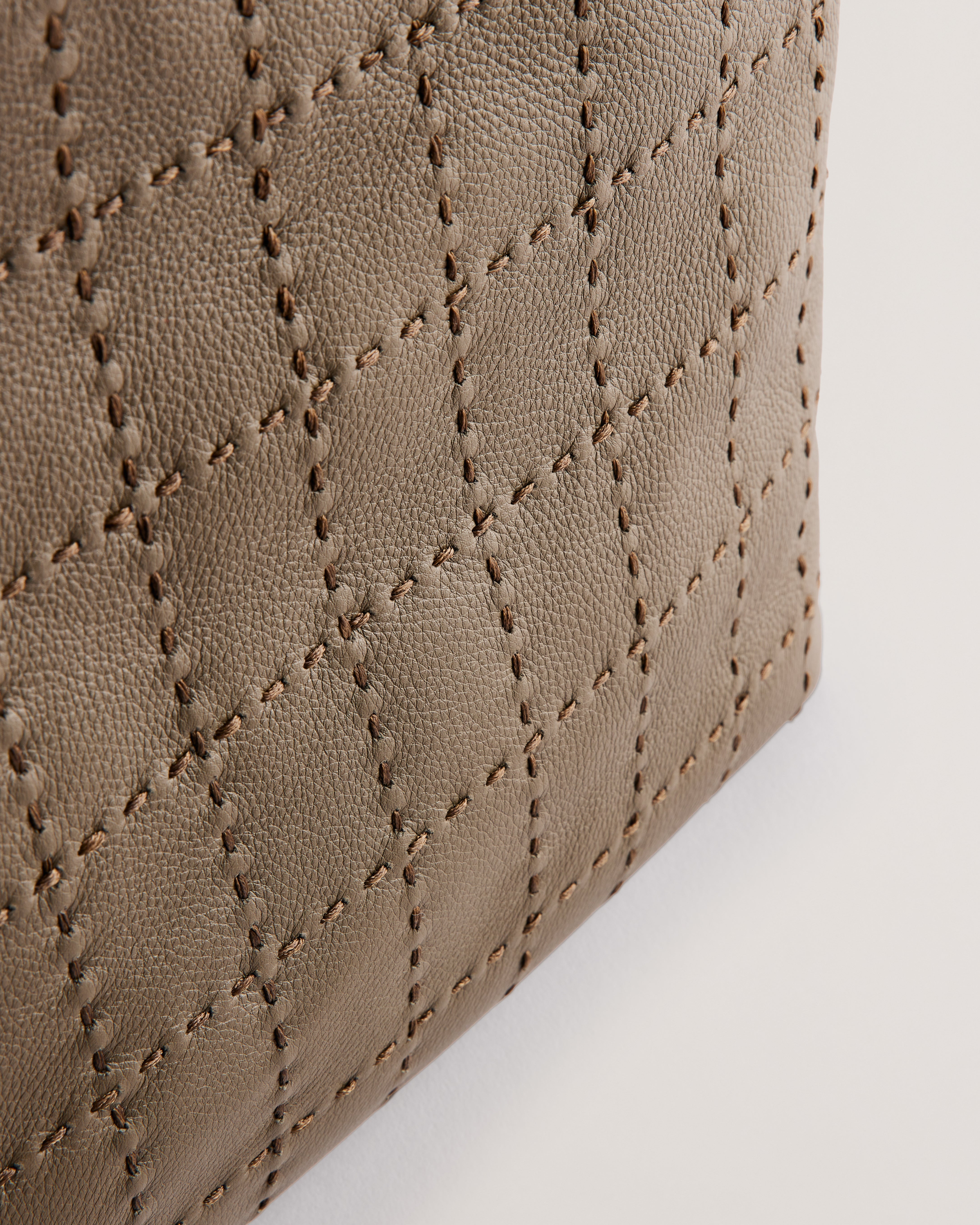 Stalie Checked Stitch Detail Tote Bag Khaki