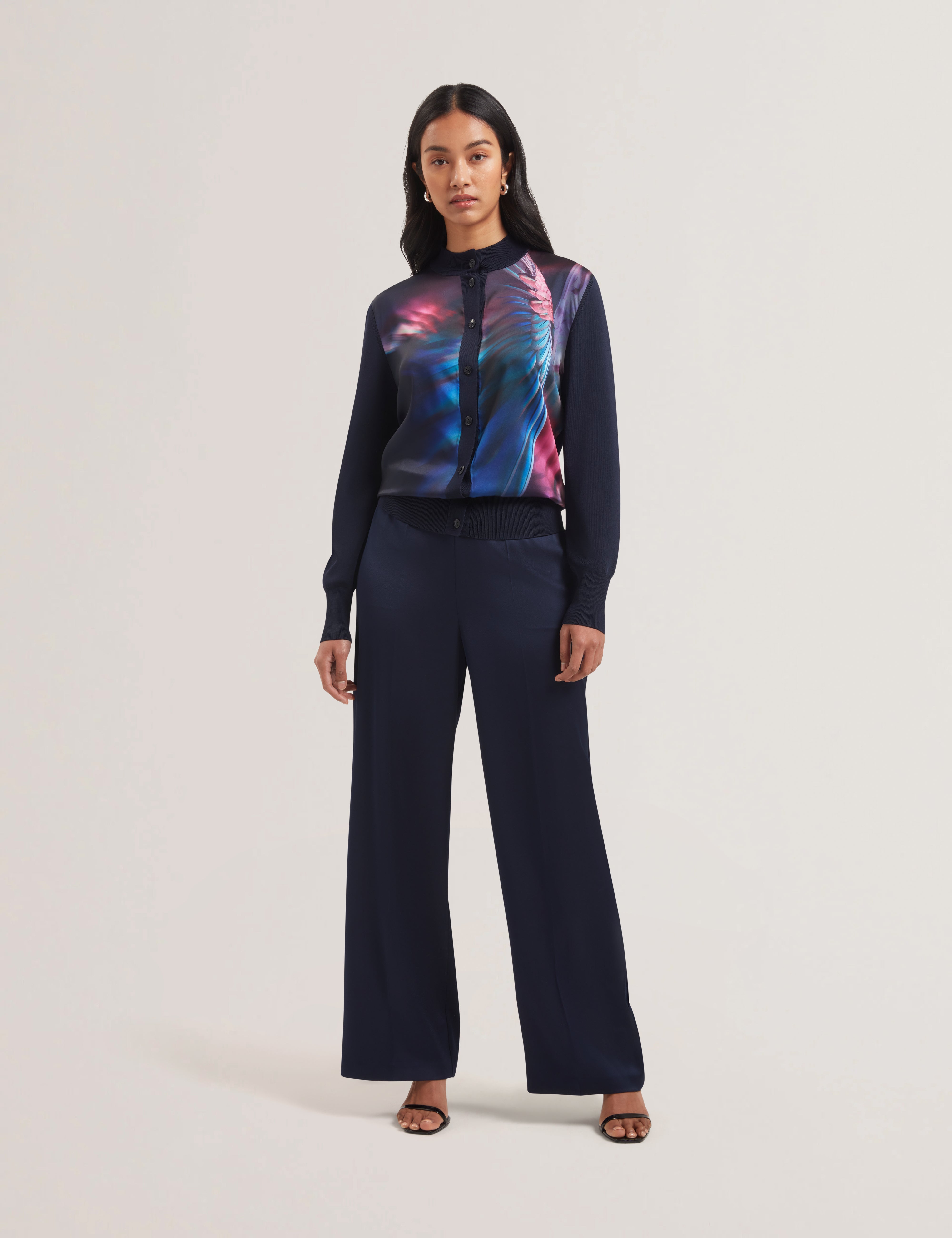 Paulean Woven Front Knitted Cardigan Navy