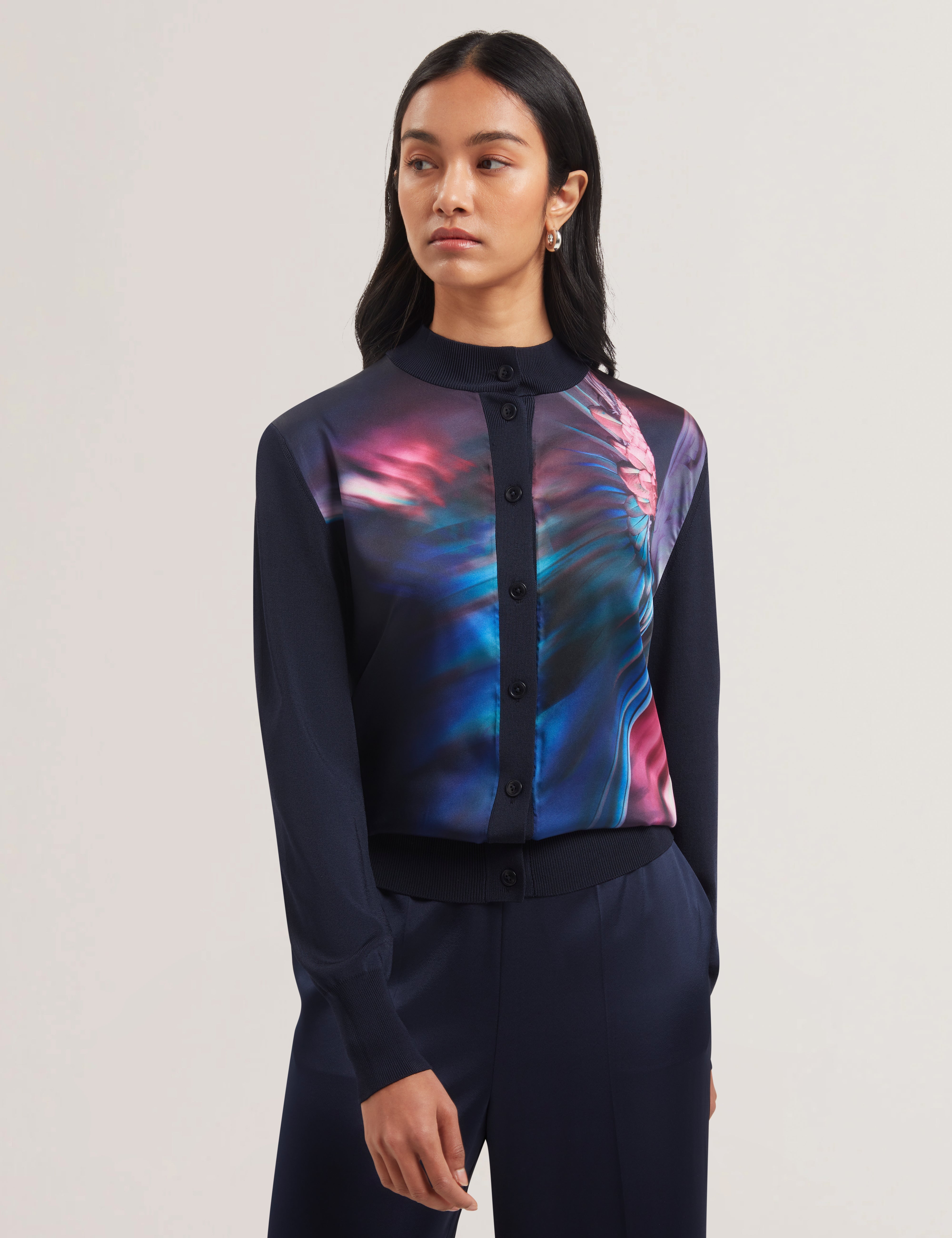 Paulean Woven Front Knitted Cardigan Navy