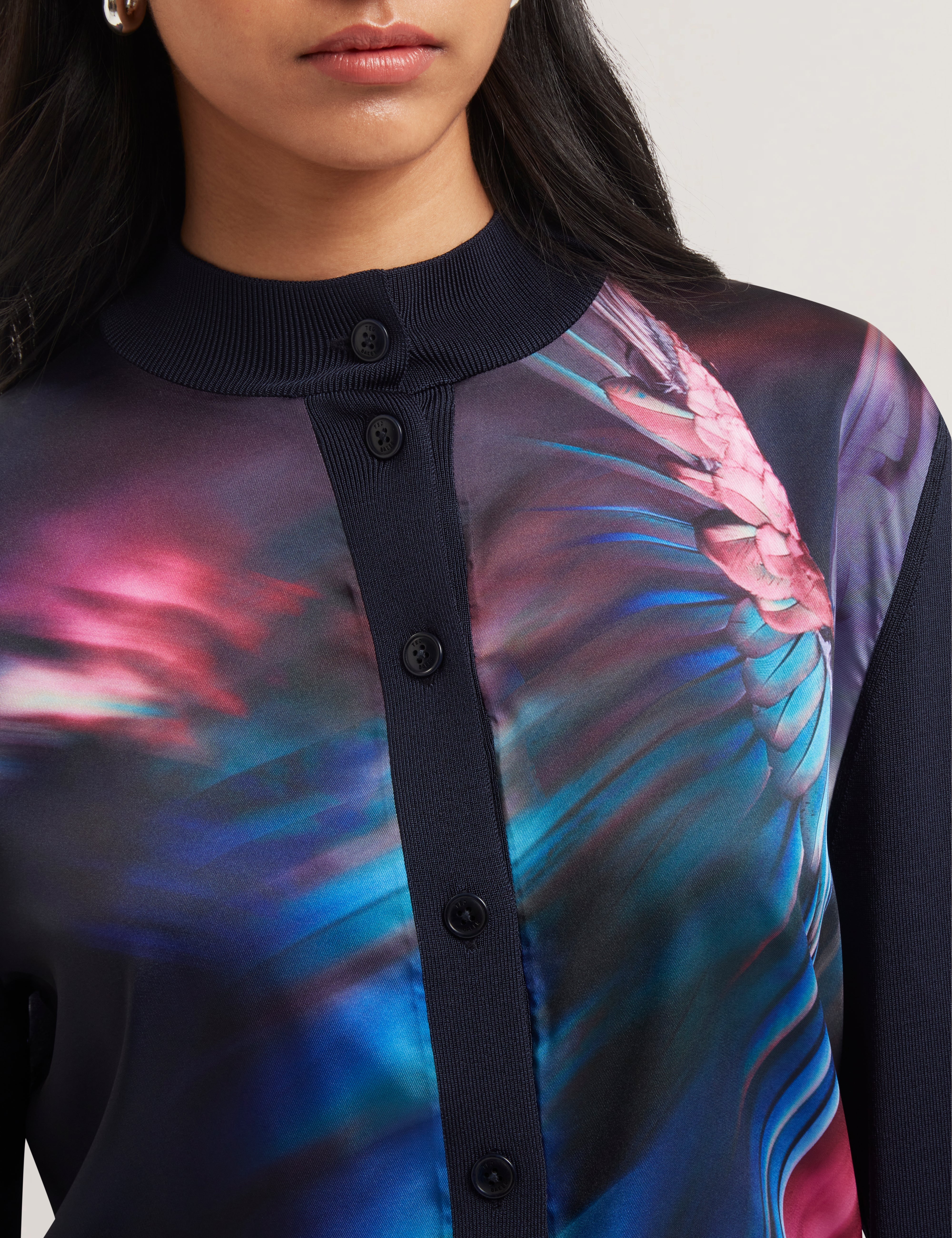 Paulean Woven Front Knitted Cardigan Navy