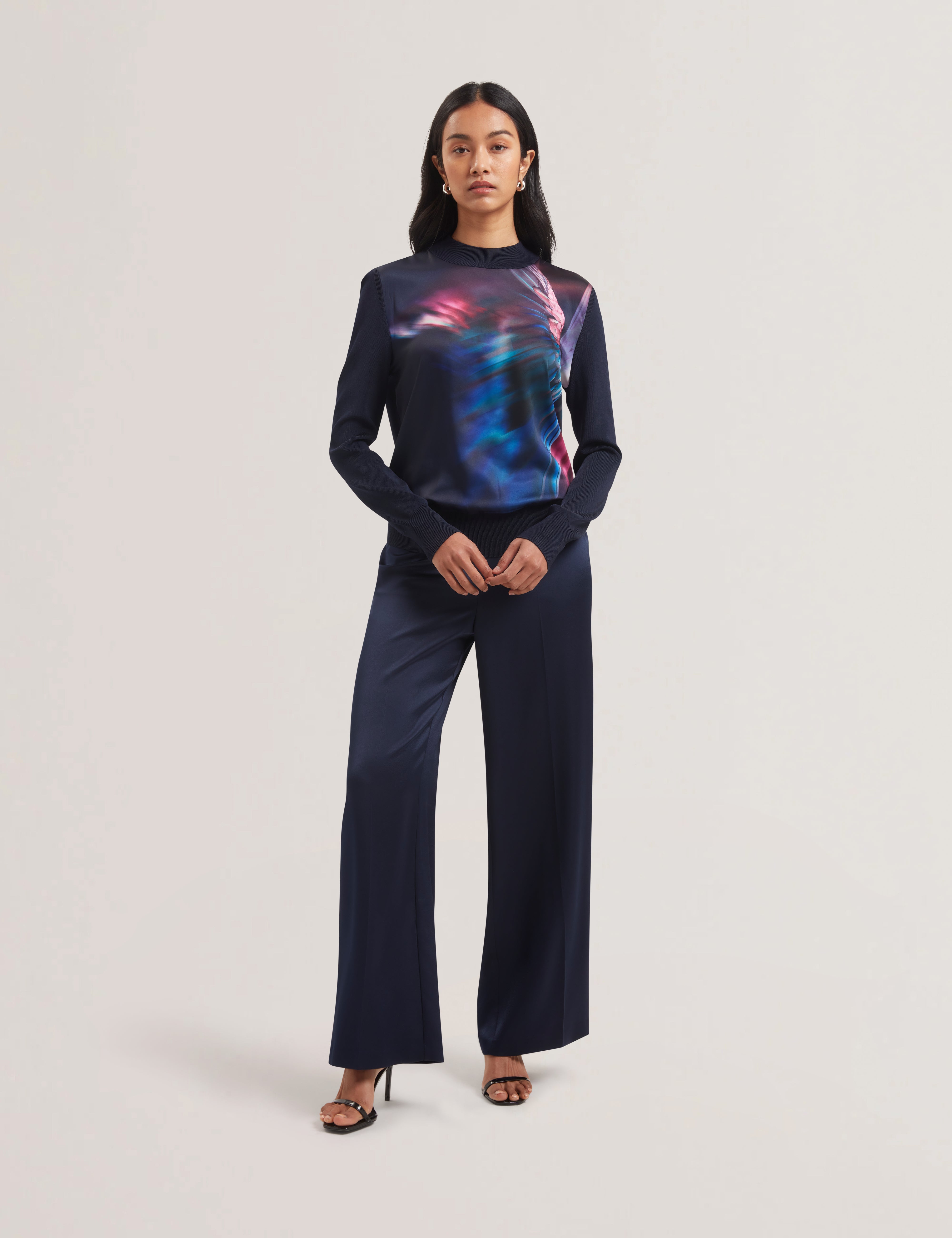 Moreena Printed Woven Front Jumper Navy