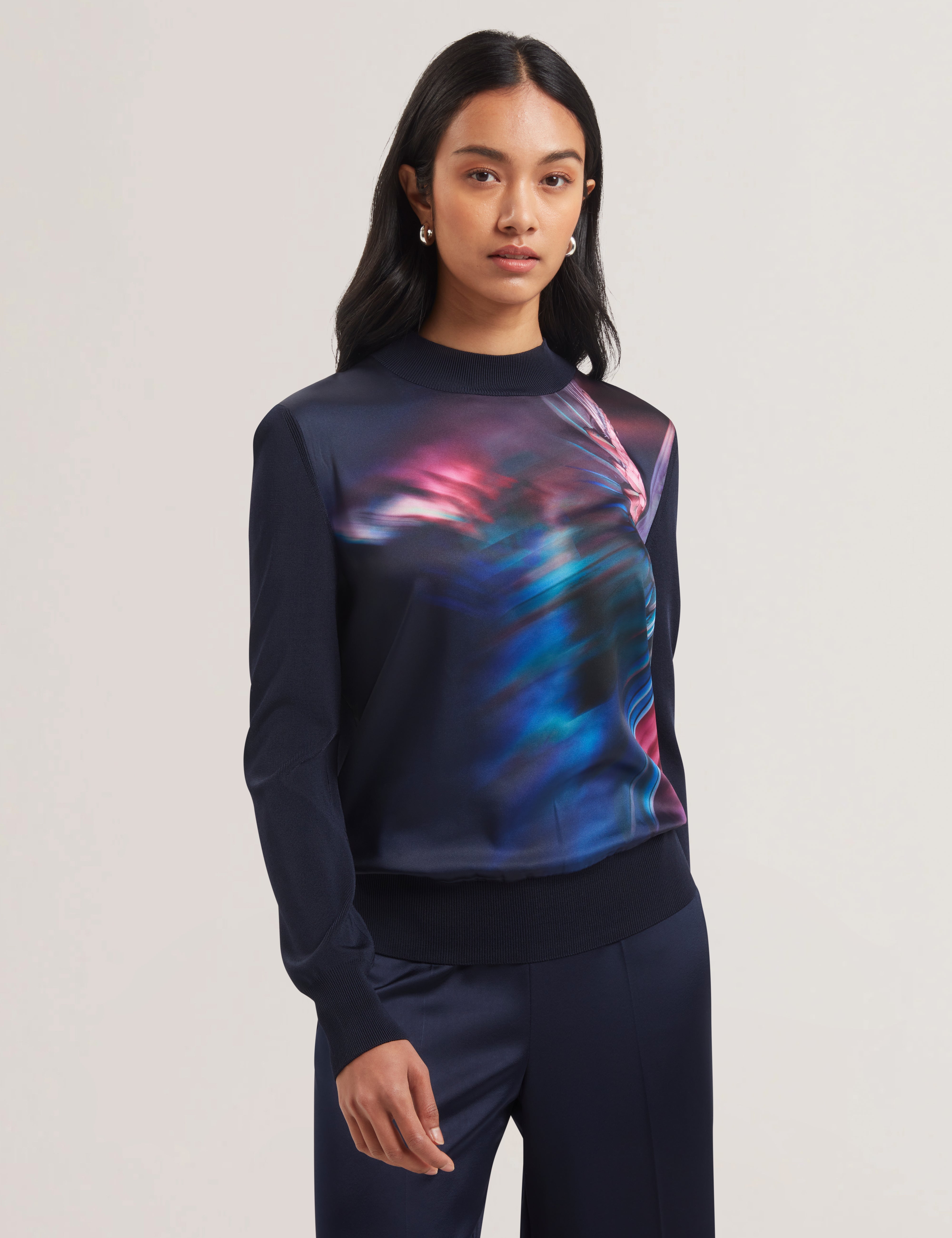 Moreena Printed Woven Front Jumper Navy