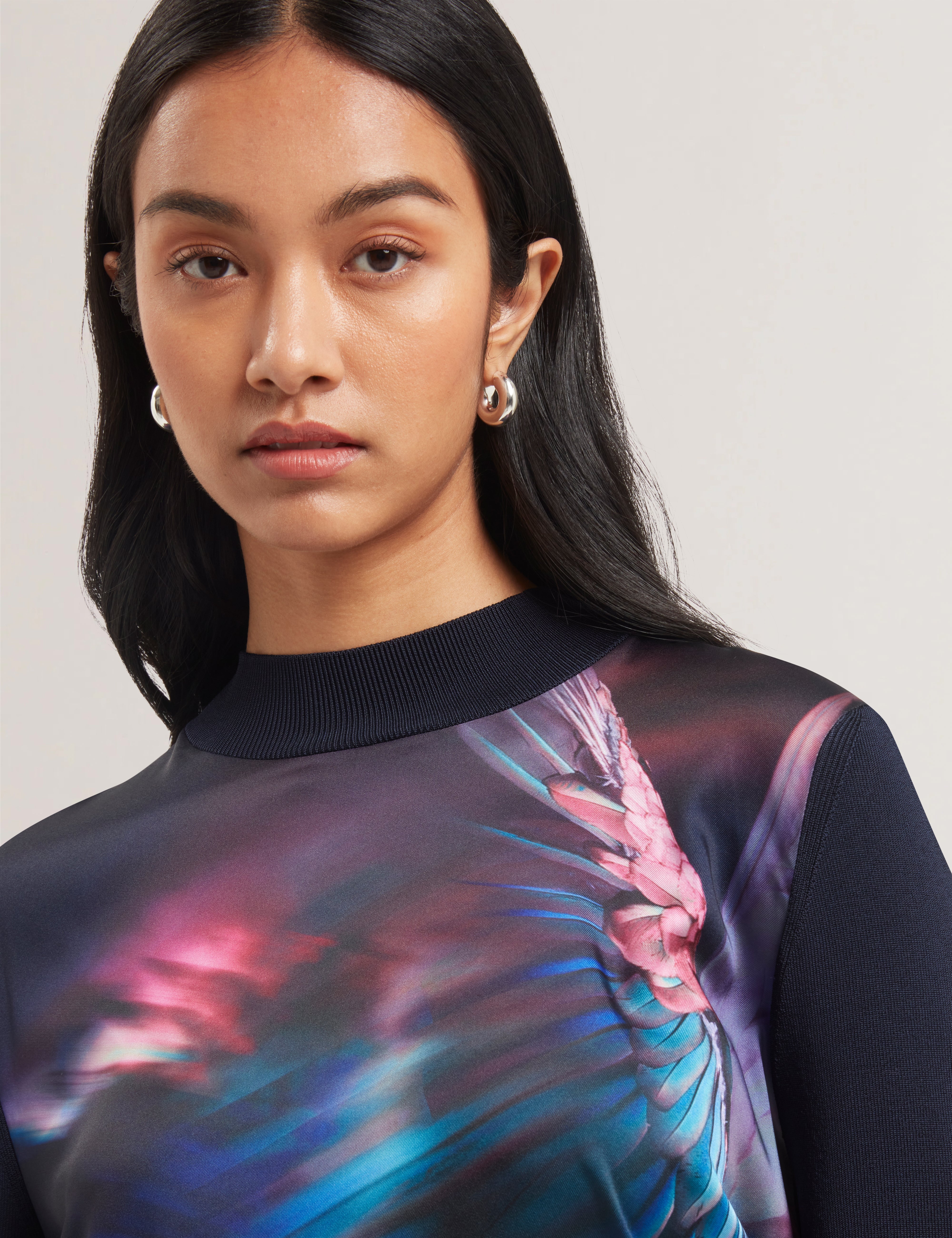 Moreena Printed Woven Front Jumper Navy