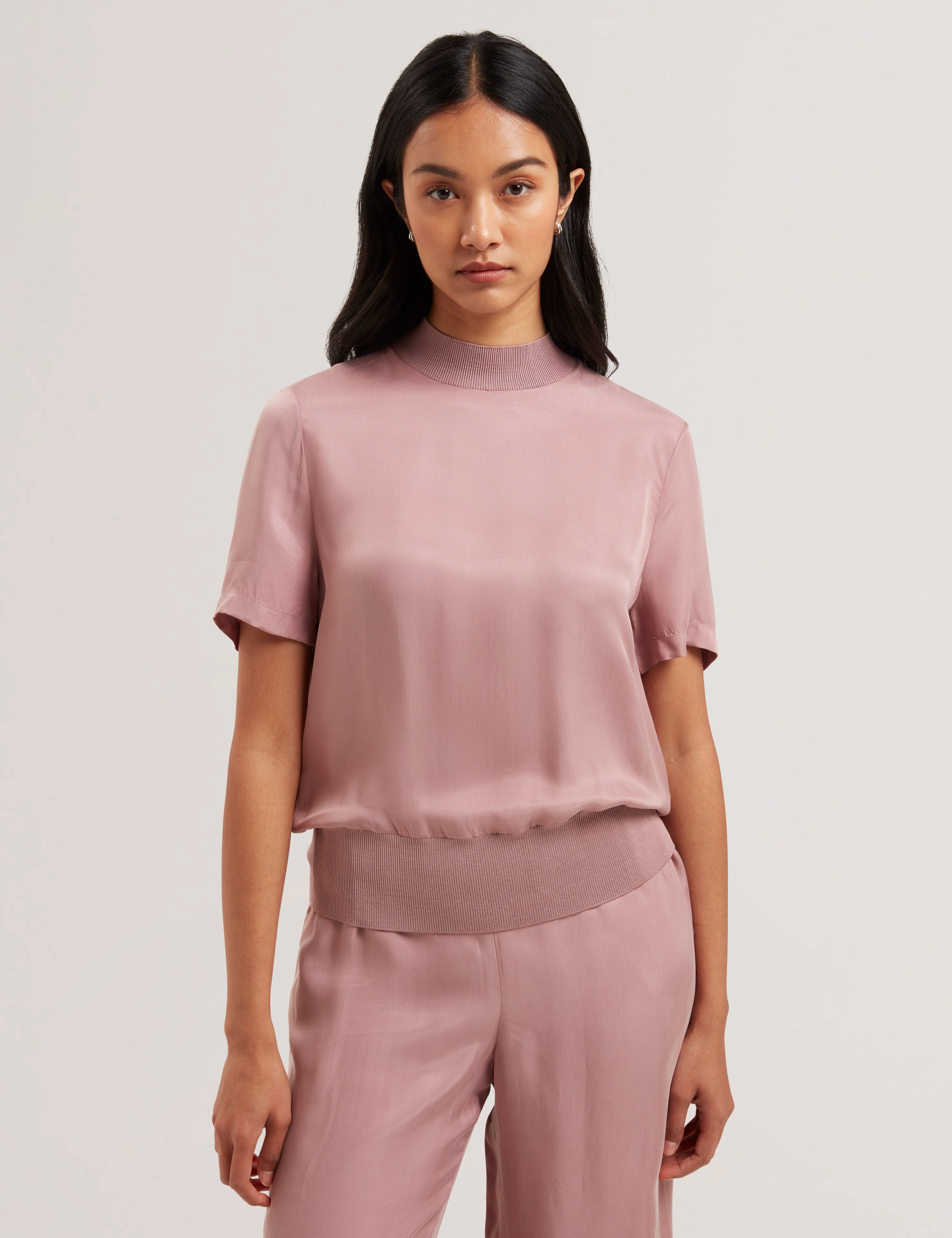 Anyaaa Cupro Woven Front Short Sleeve Tee Petal Pink