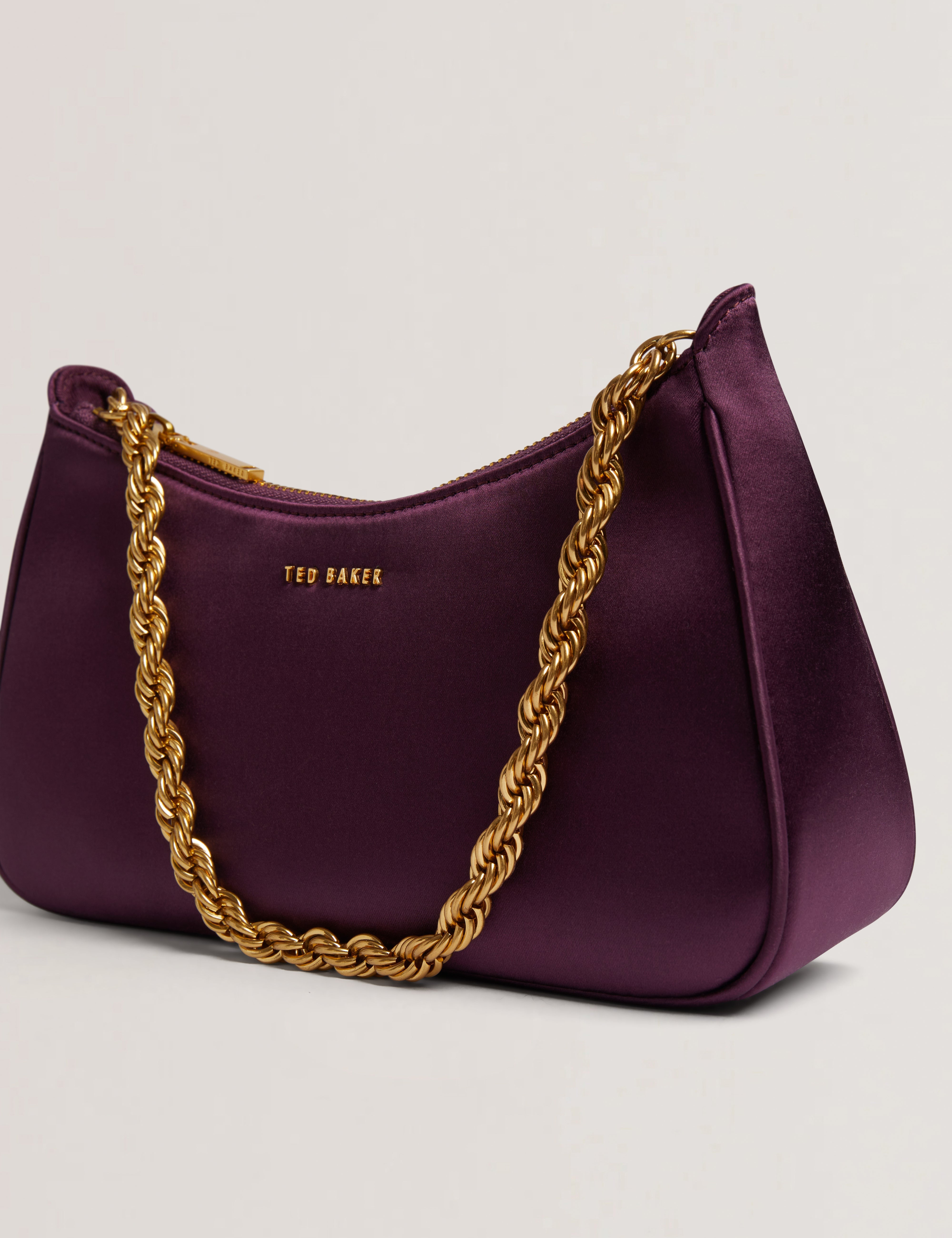 Agnise Chain Detail Satin Shoulder Bag Dp-Purple