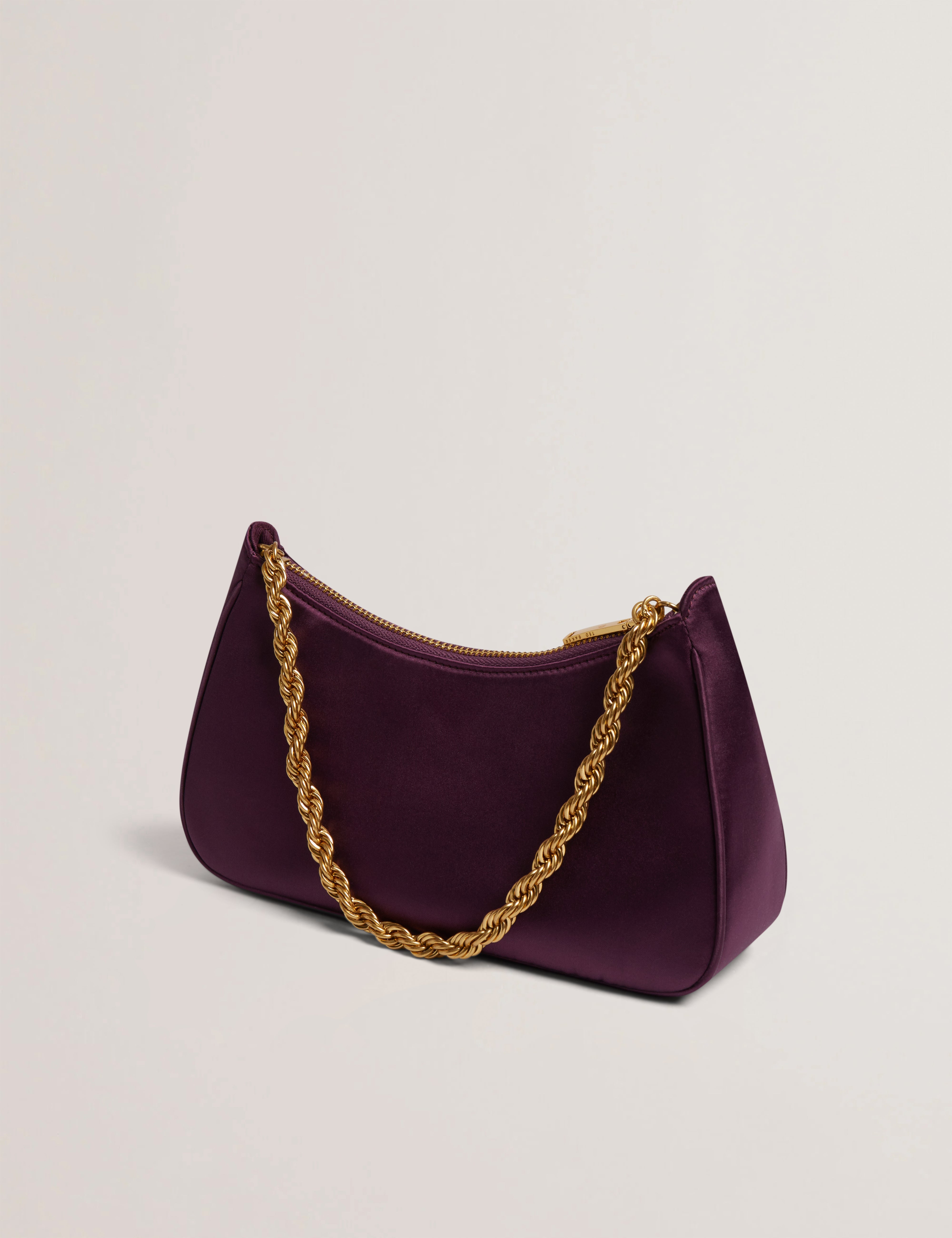 Agnise Chain Detail Satin Shoulder Bag Dp-Purple