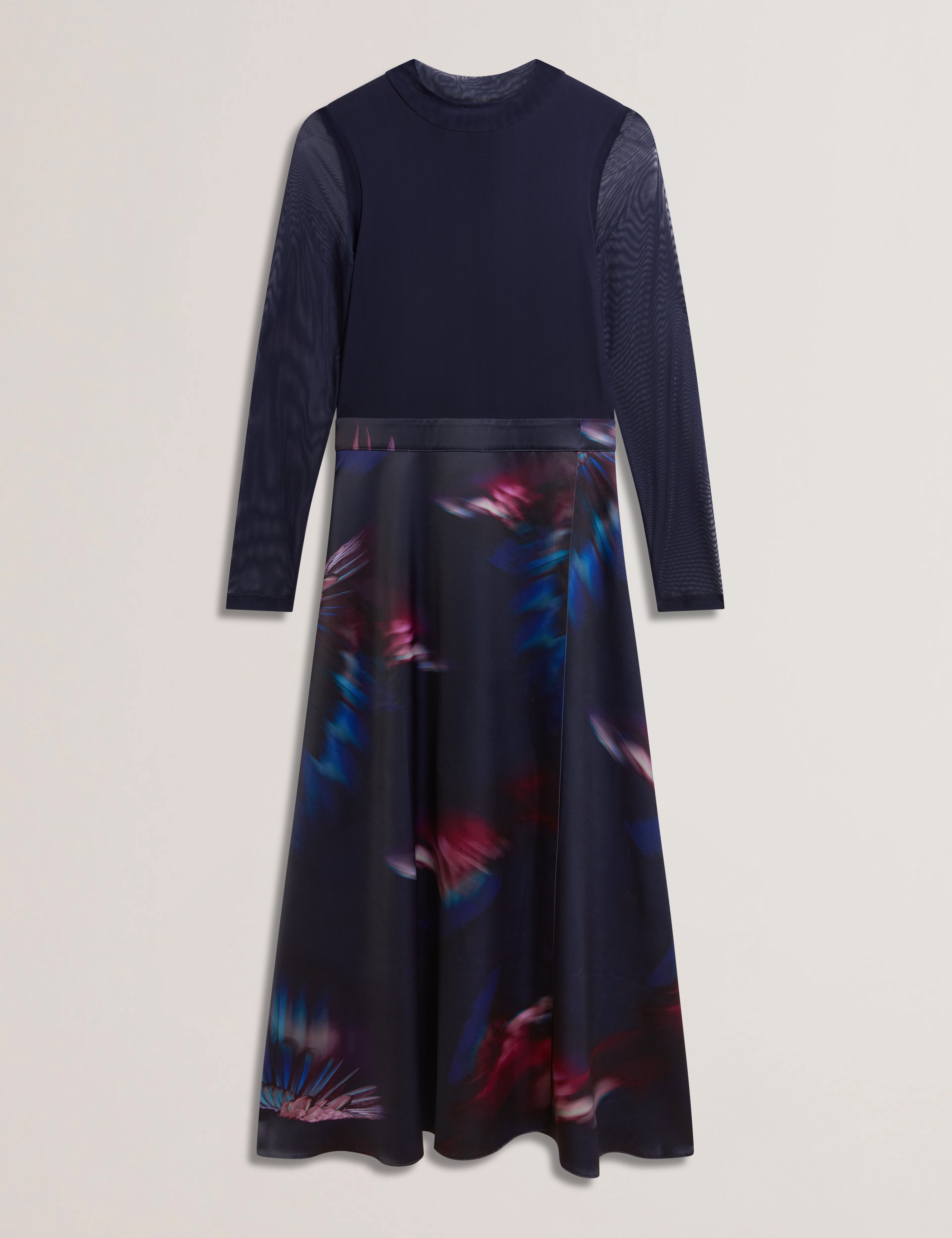 Lilabel Mesh Top Printed Skirt Midi Dress Navy