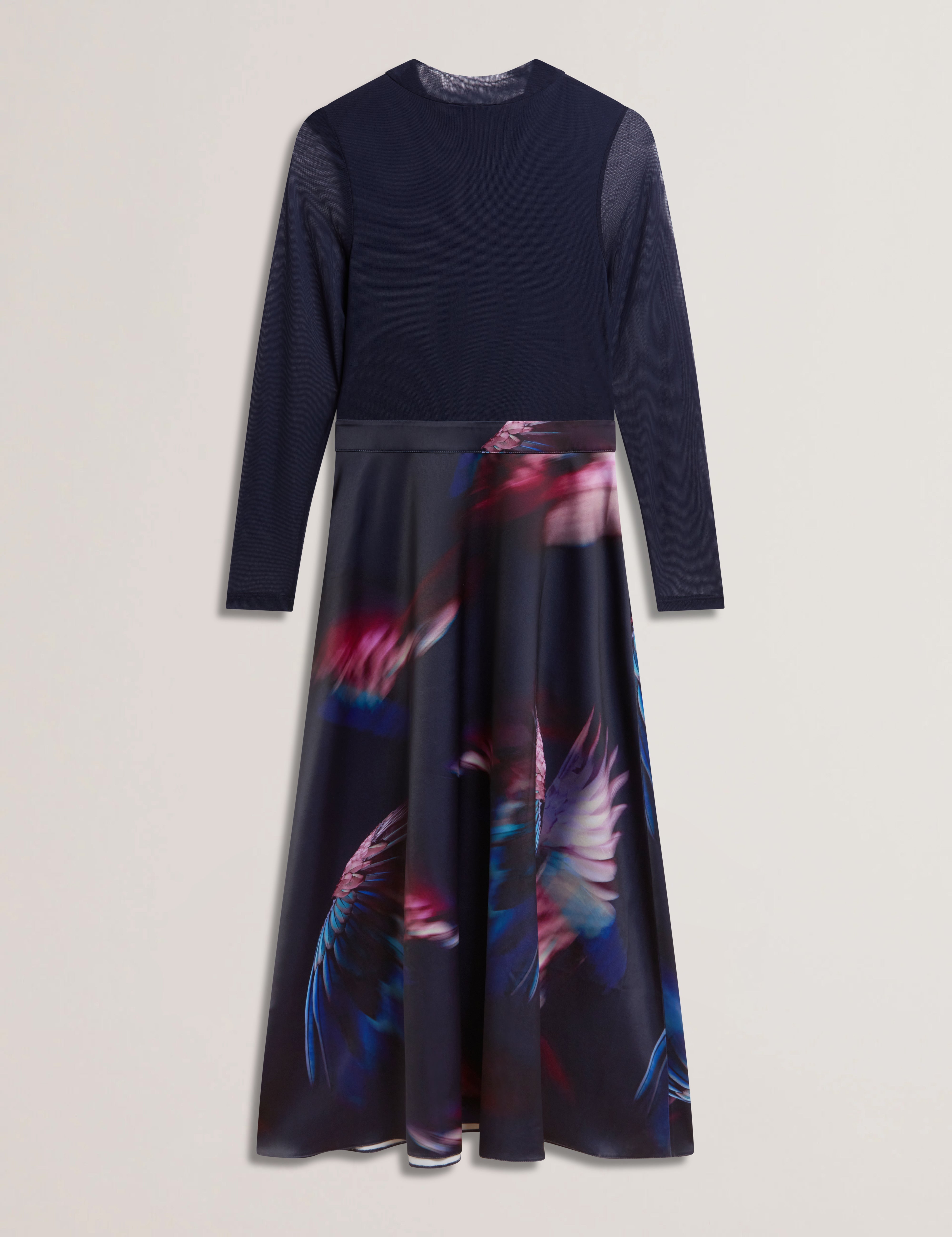 Lilabel Mesh Top Printed Skirt Midi Dress Navy