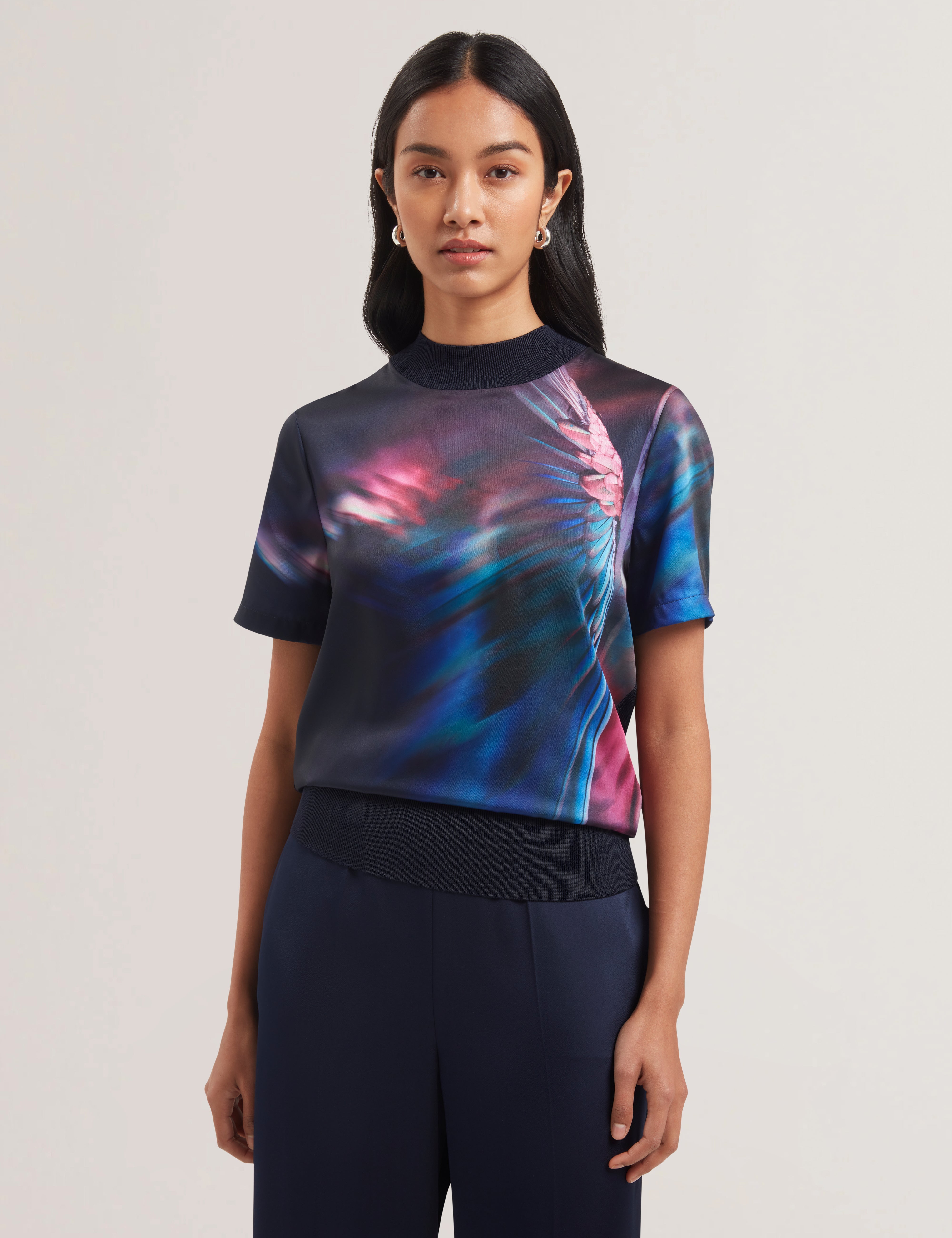 Mimraa Woven Front Knitted Tee Navy