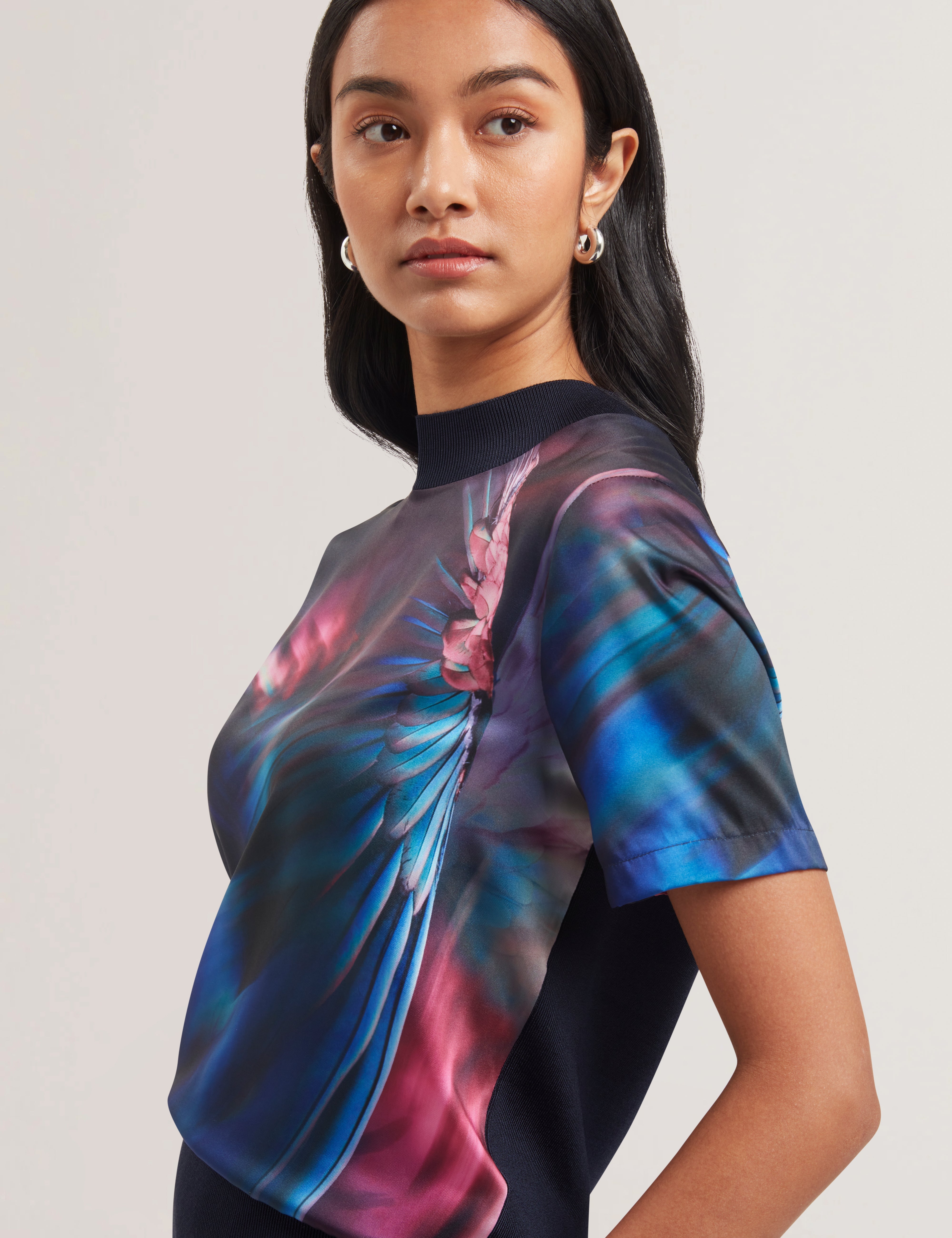 Mimraa Woven Front Knitted Tee Navy