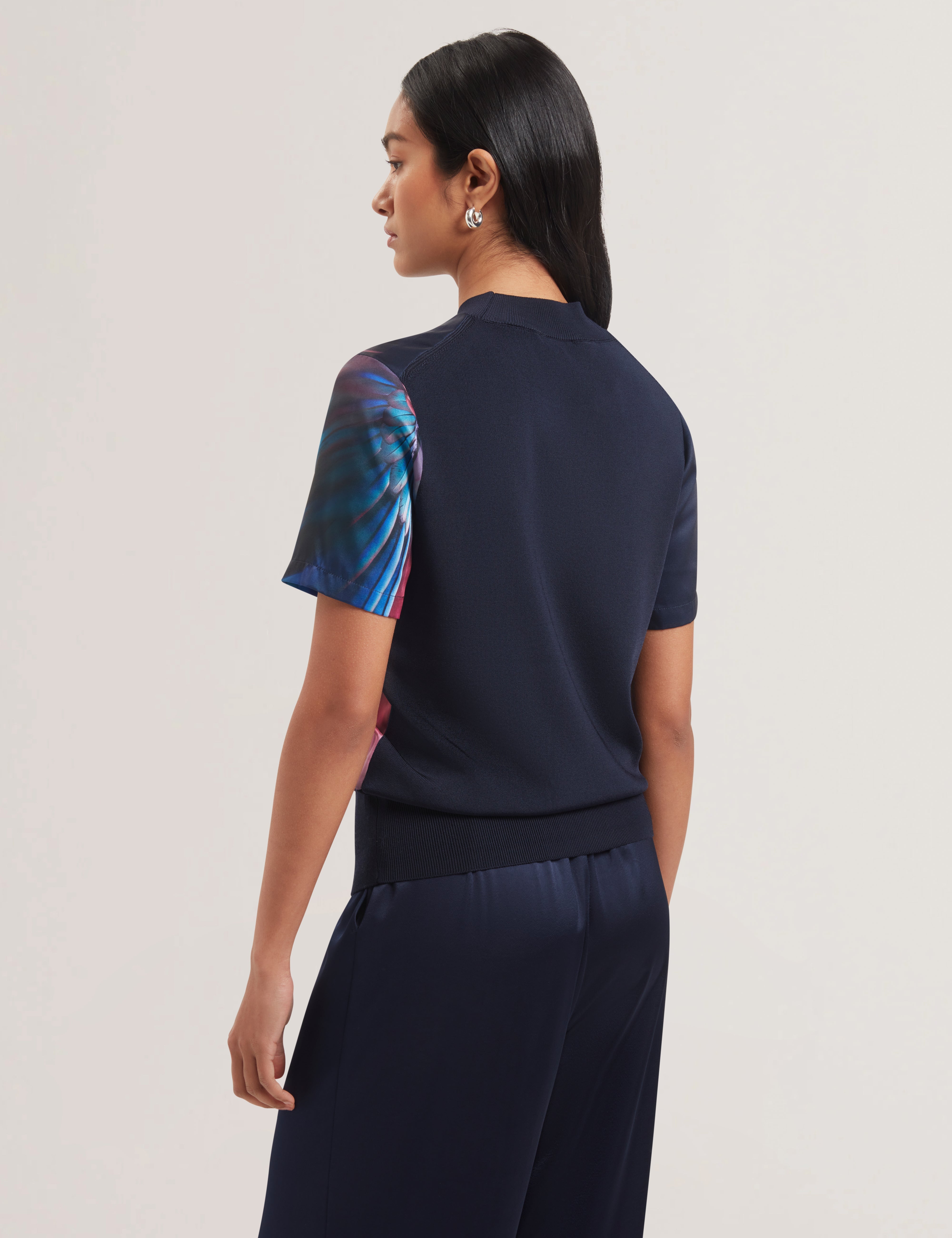 Mimraa Woven Front Knitted Tee Navy