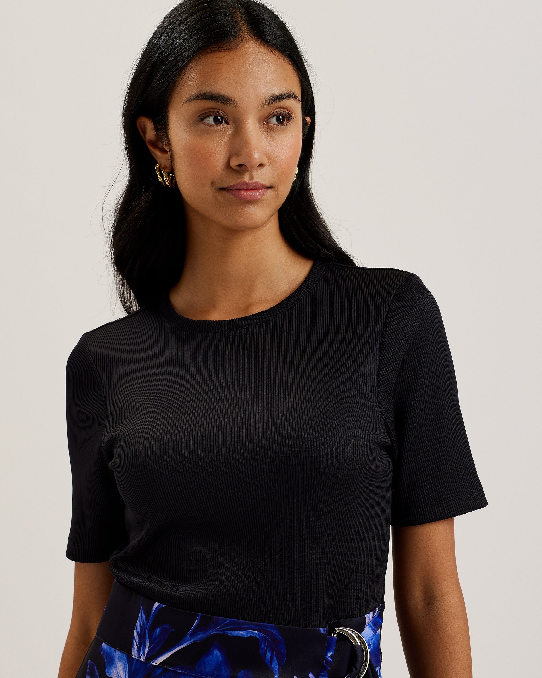 Malisaa Jersey Bodice Woven Printed Skirt Dress Navy