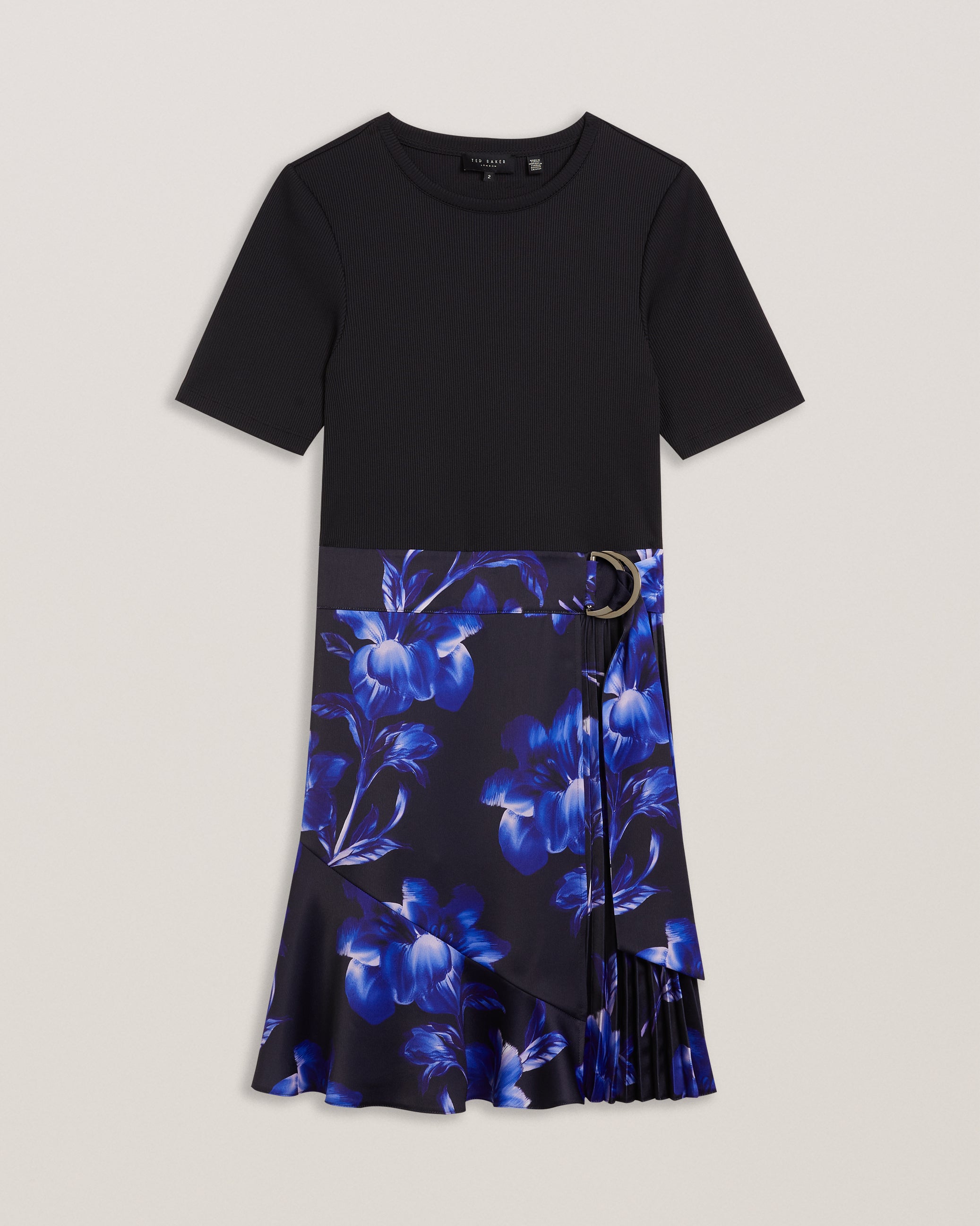 Malisaa Jersey Bodice Woven Printed Skirt Dress Navy