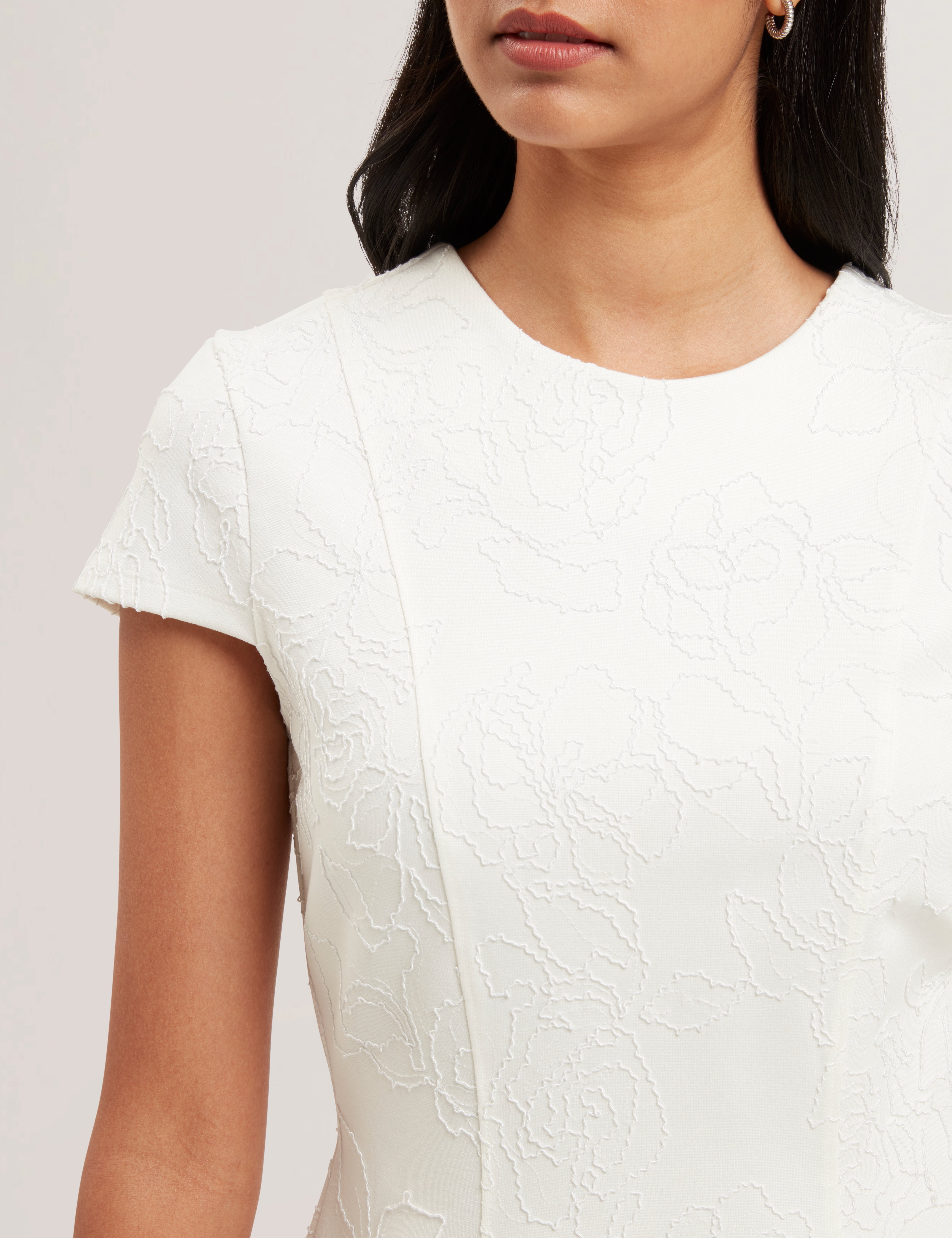 Clodaa Embroidered Ponte Mini Skater Dress Ivory