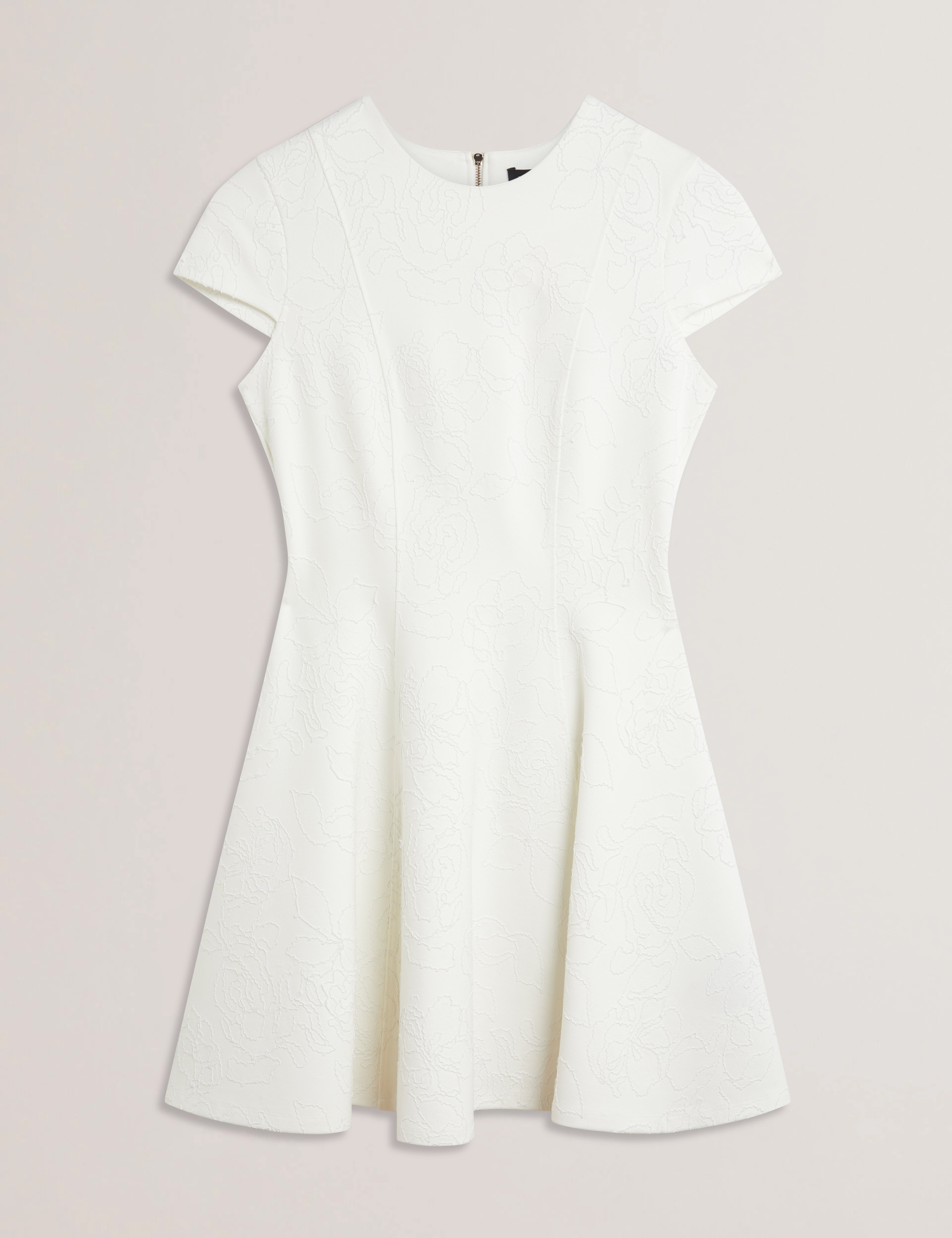 Clodaa Embroidered Ponte Mini Skater Dress Ivory