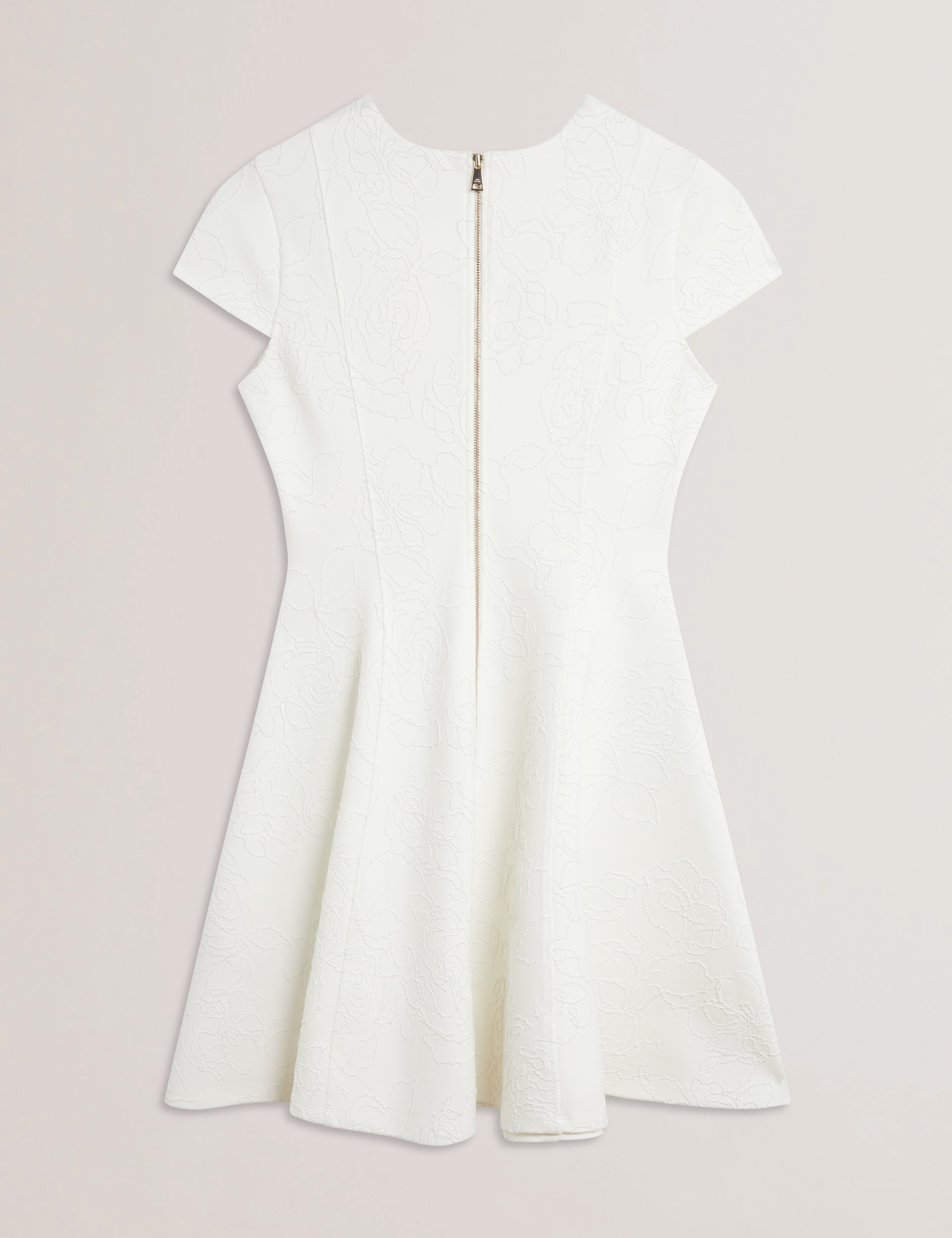 Clodaa Embroidered Ponte Mini Skater Dress Ivory